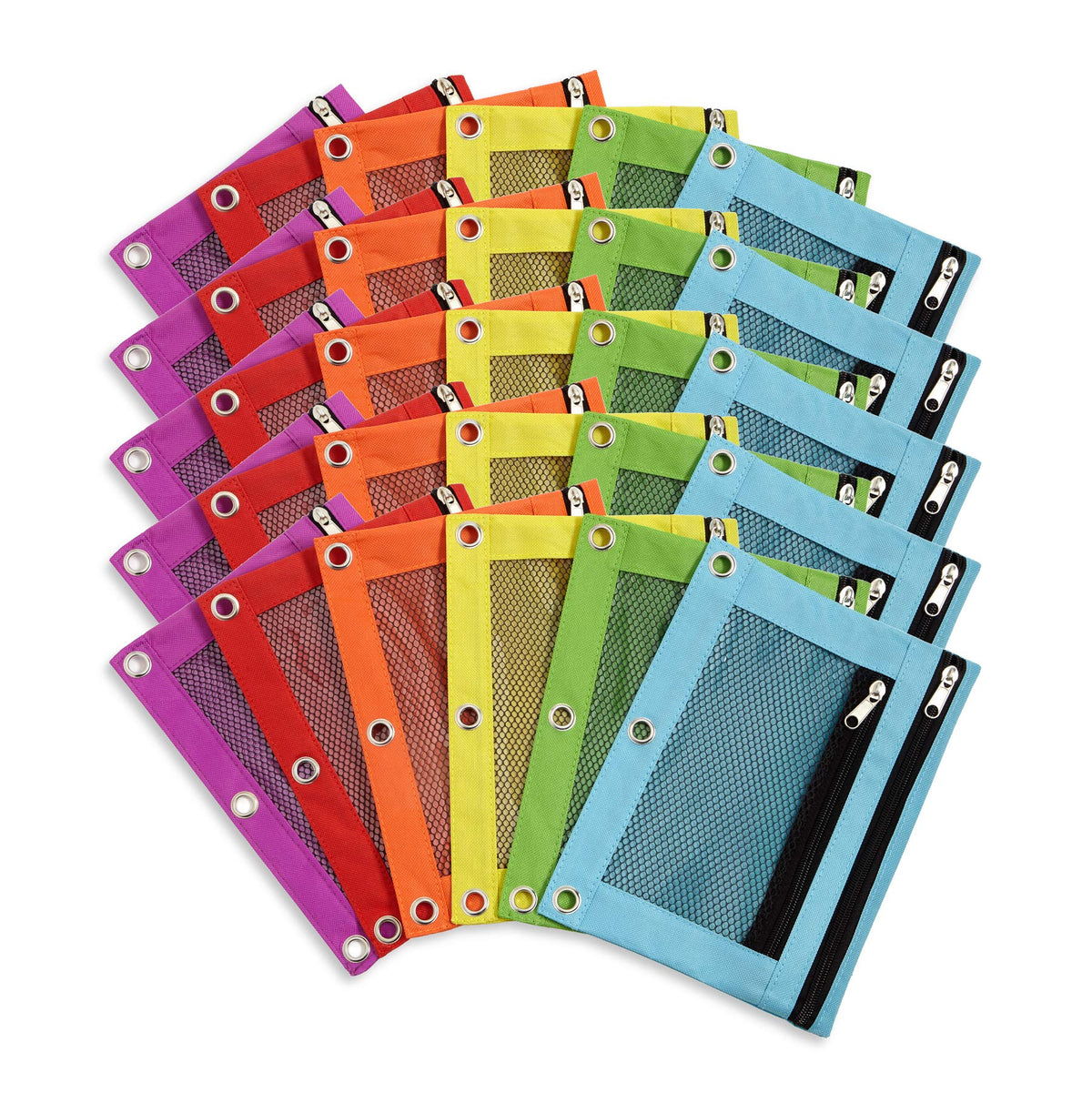 Blue Summit Supplies 30 Pencil Pouches, 3 Ring, Mesh Window, Assorted
