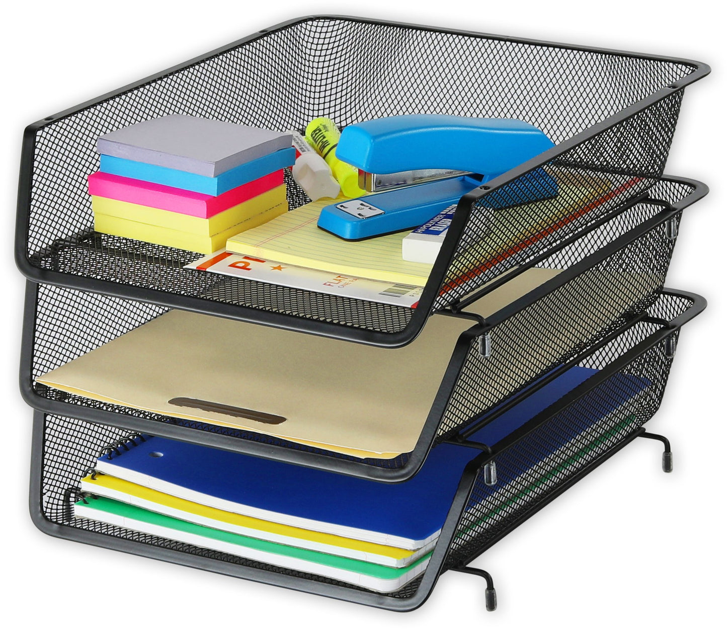 Simple Houseware Stackable Letter Tray Organizer, 3-Pack, Black