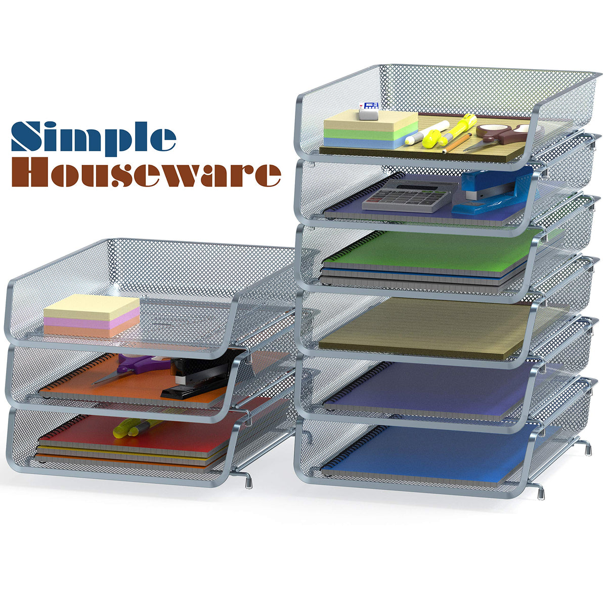 Simple Houseware Stackable Letter Tray Organizer, 3-Pack, Silver