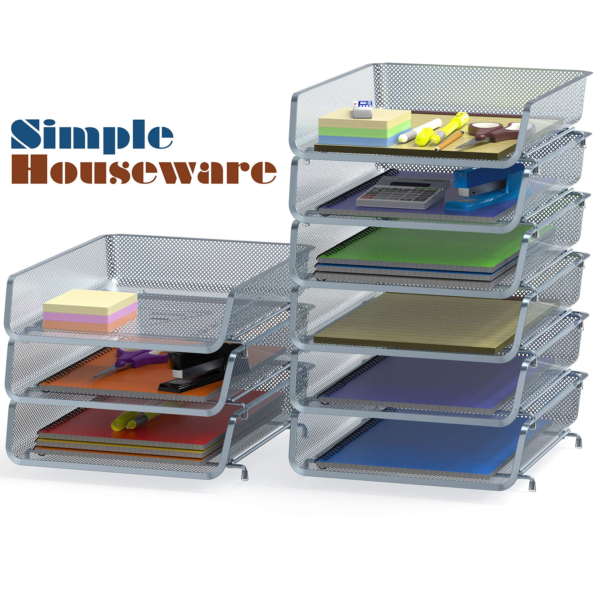 Simple Houseware Stackable Letter Tray Organizer, 3-Pack, Silver