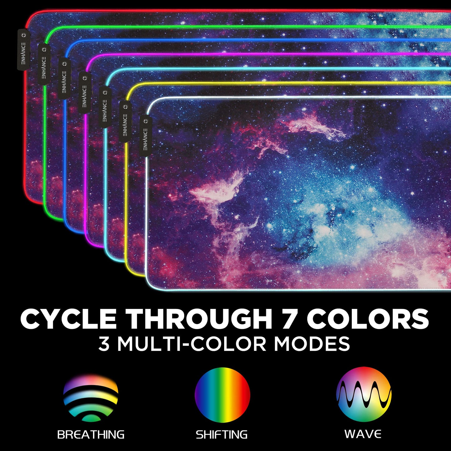 ENHANCE XXL LED Gaming Mouse Pad - 2XL Keyboard Desk Mat (32x14 inches) with 7 RGB Colors, 3 Color