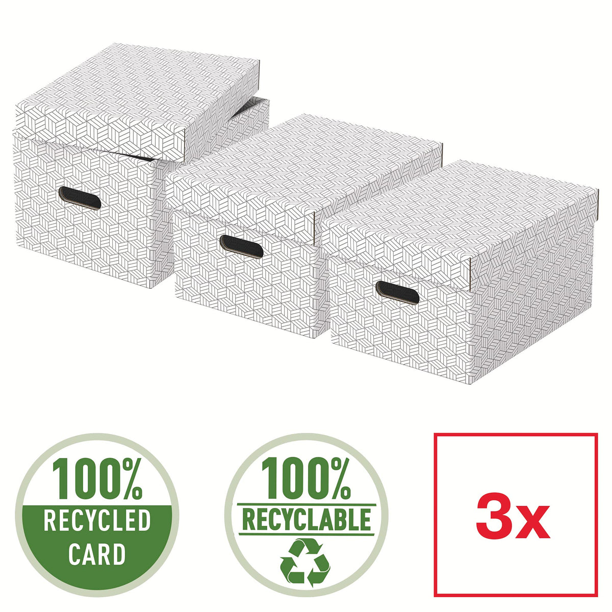 Esselte Medium Storage Box With Lid, Pack Of 3, Home/Office Storage & Organisation, 100% Recycled