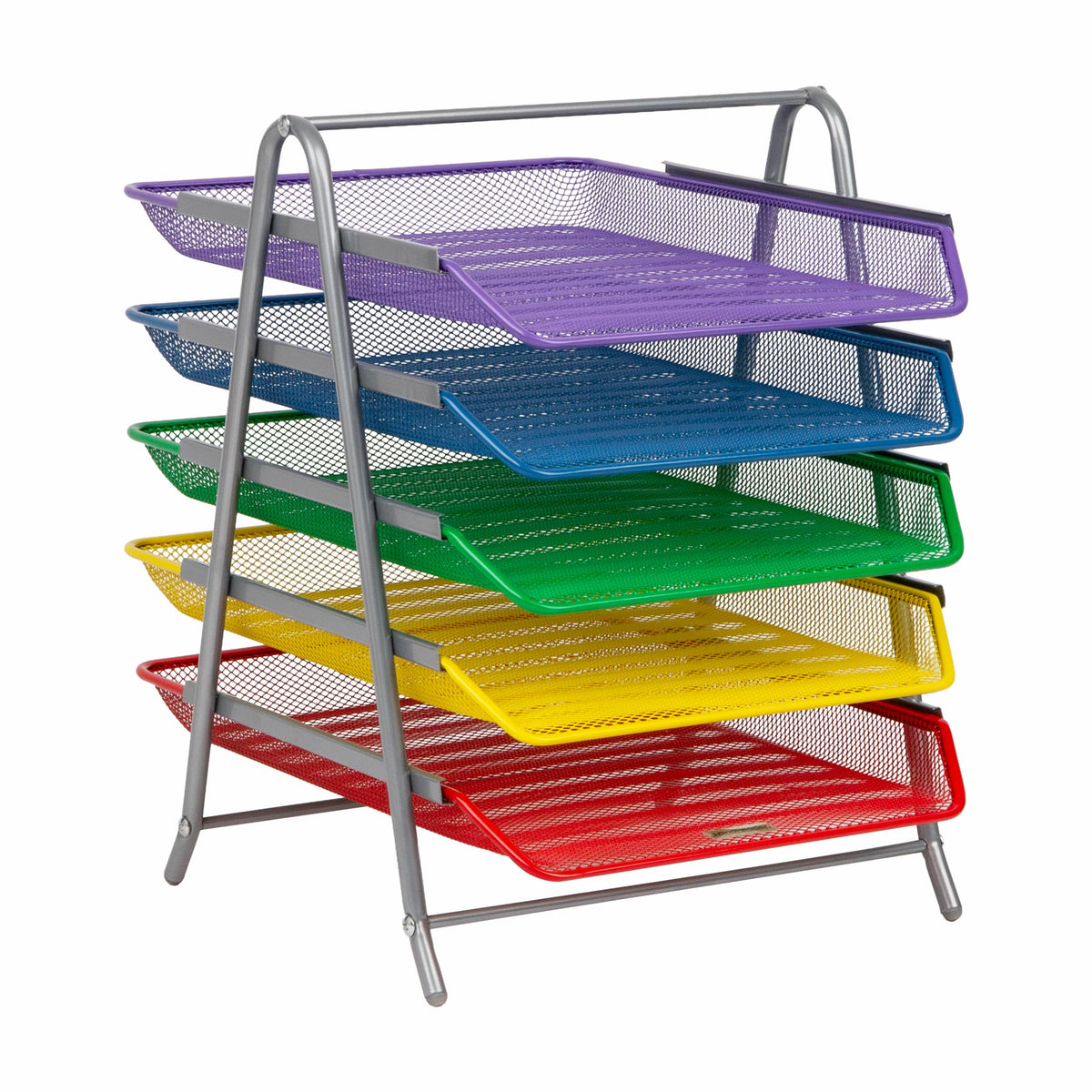 Mind Reader 5-Tier Paper Tray Organizer with Multicolor Trays, Classroom File Organizer for