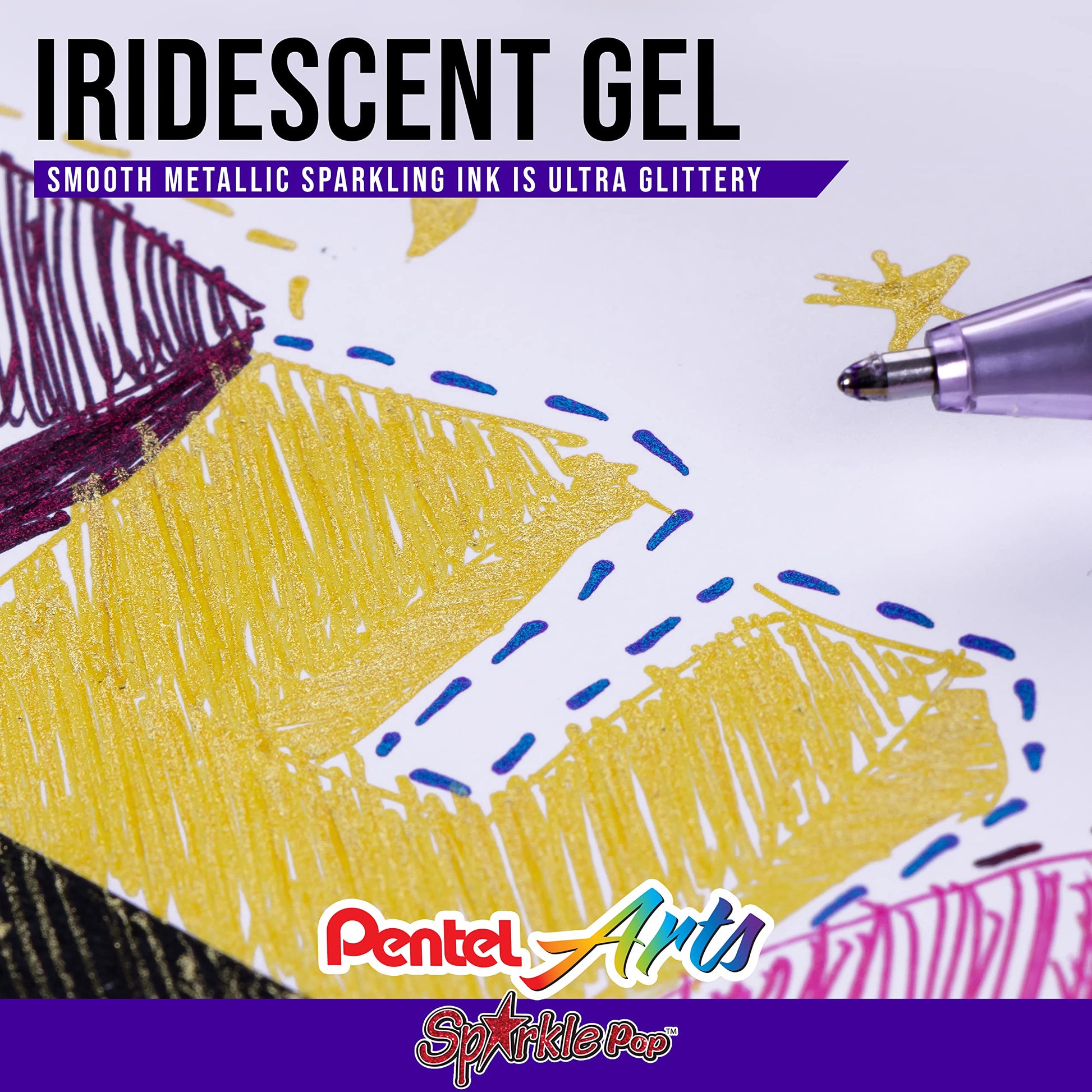 Pentel Sparkle Pop Metallic Gel Pen, (1.0mm) Bold Line, Gold, Box of 12 Pens (K91-DX)