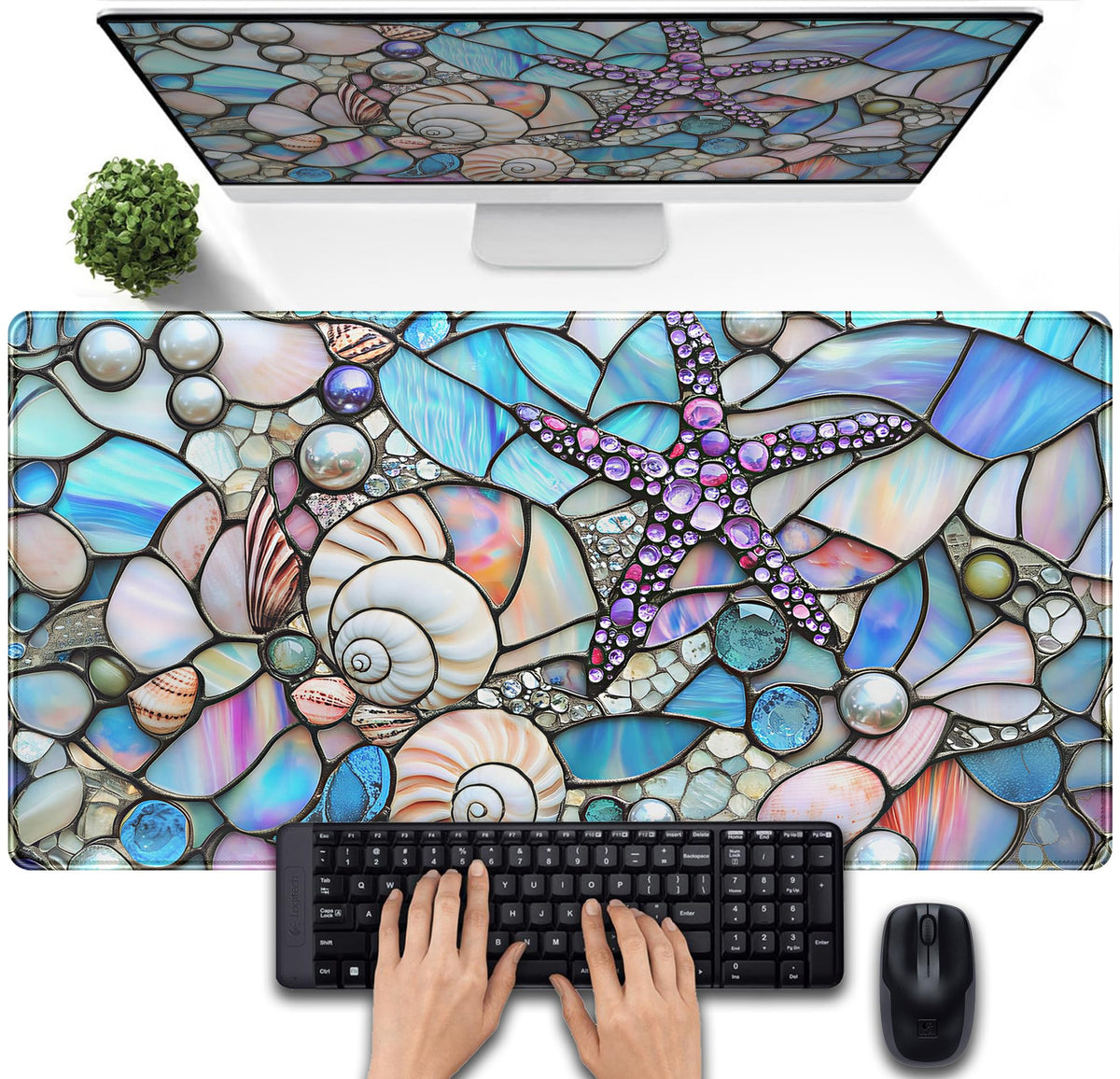 Stained Glass Desk Mat Large Mouse Pad Extended Desk Pad, Gaming Computer Mouse Mat XXL, Big
