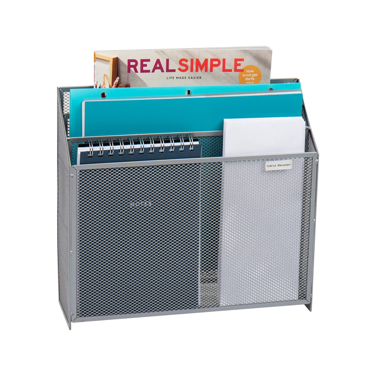 Mind Reader Vertical File Storage, Desktop Organizer, Wall Mount, Office, Metal Mesh, 12.5"L x