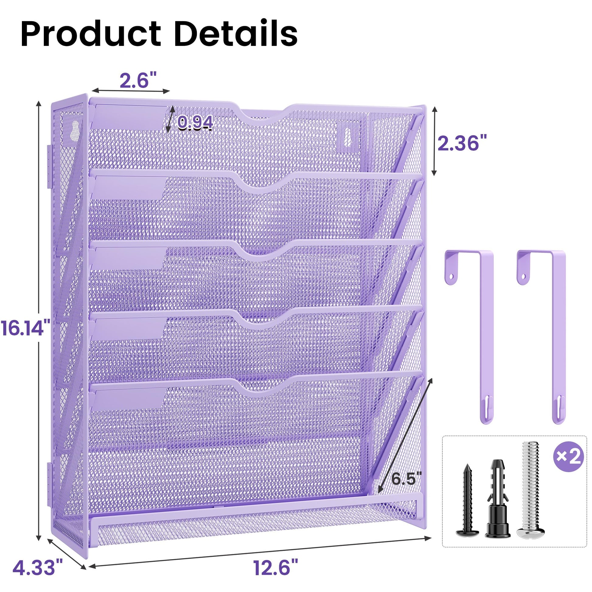 Kinkota Hanging Wall File Organizer, Desk Organizer with Metal Mesh, 6-Tier