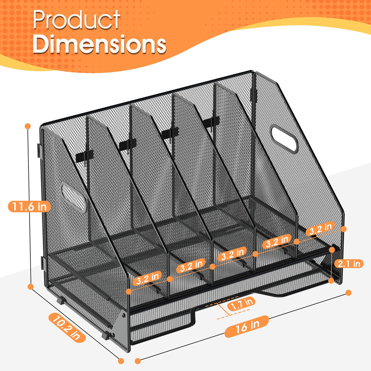 OrgMate 5 Vertical Mesh Desk Organizer with Paper Letter Tray, Black