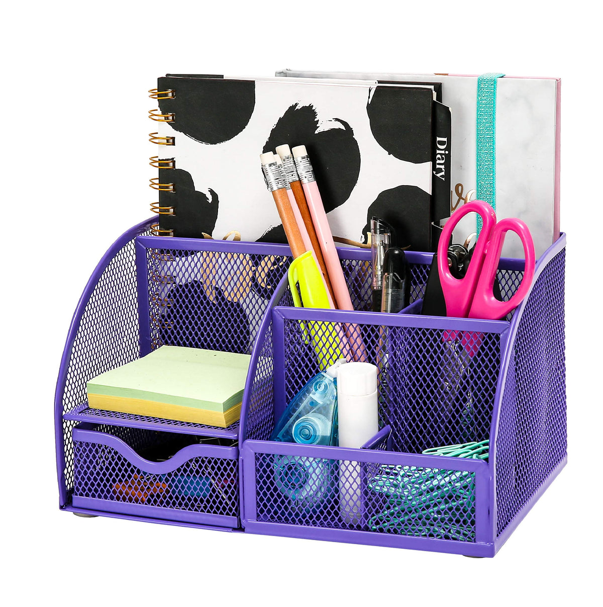 Exerz Metal Mesh Desk Organizer 7 Compartments Drawer Tidy Caddy Purple