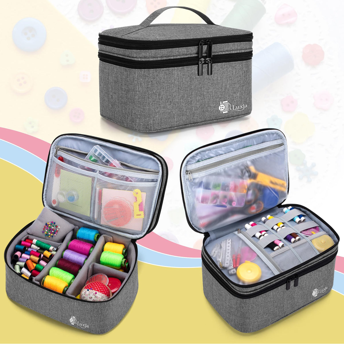 Luxja Double-Layer Large Sewing Organizer, Gray
