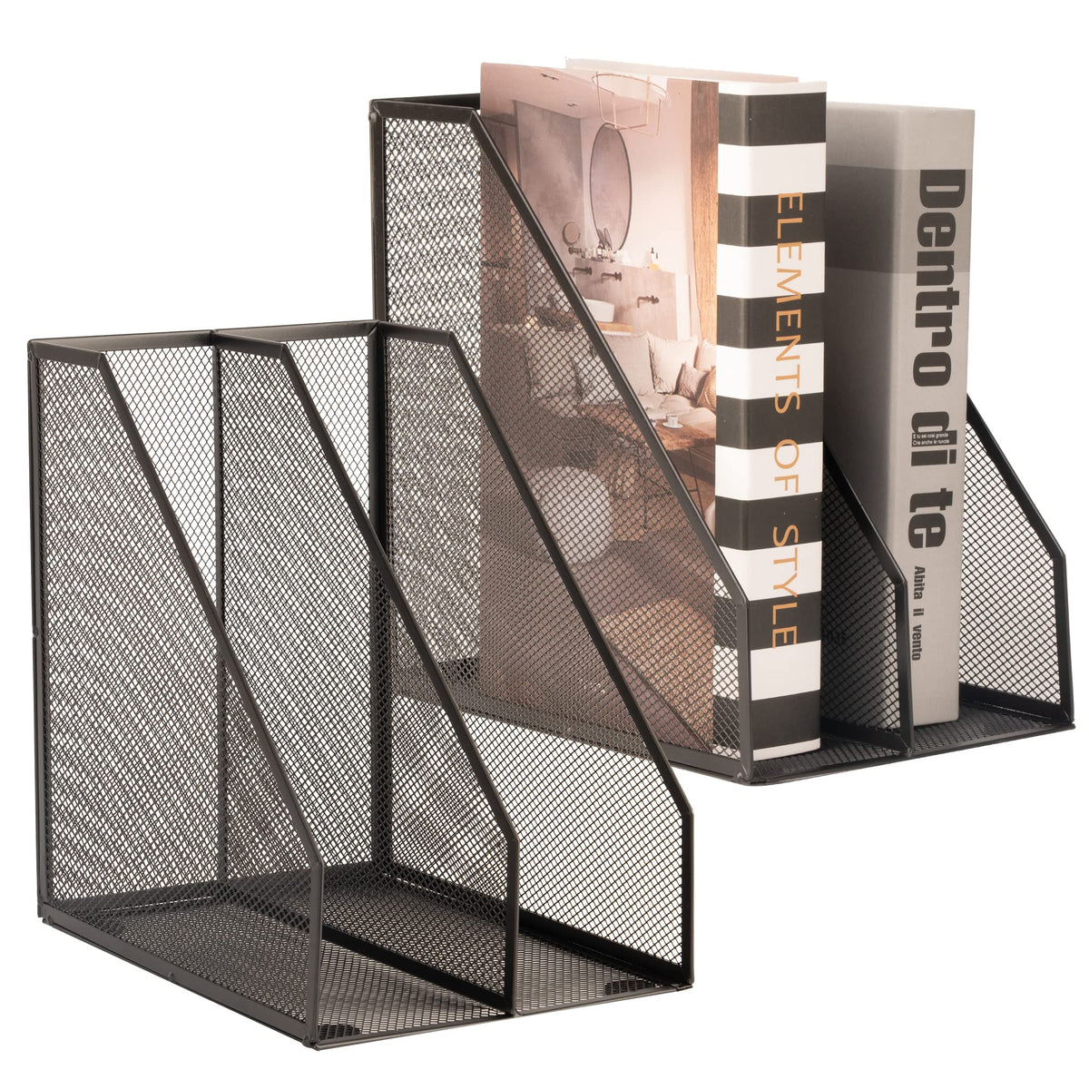 ASIFMTHOT 2 Set Magazine Holder Metal Wire, 2 Compartments Mesh File Holder for Desk, Office Desk