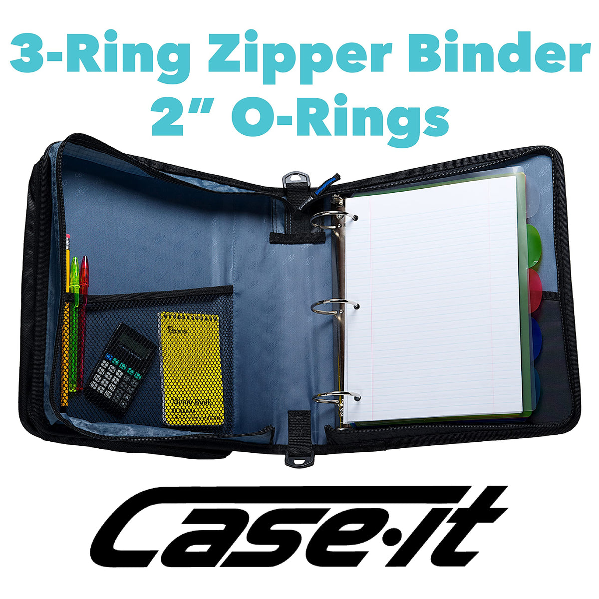 Case-it School Zipper Binder | 2-Inch O-Rings | 400-Sheet | LT-007 Blue