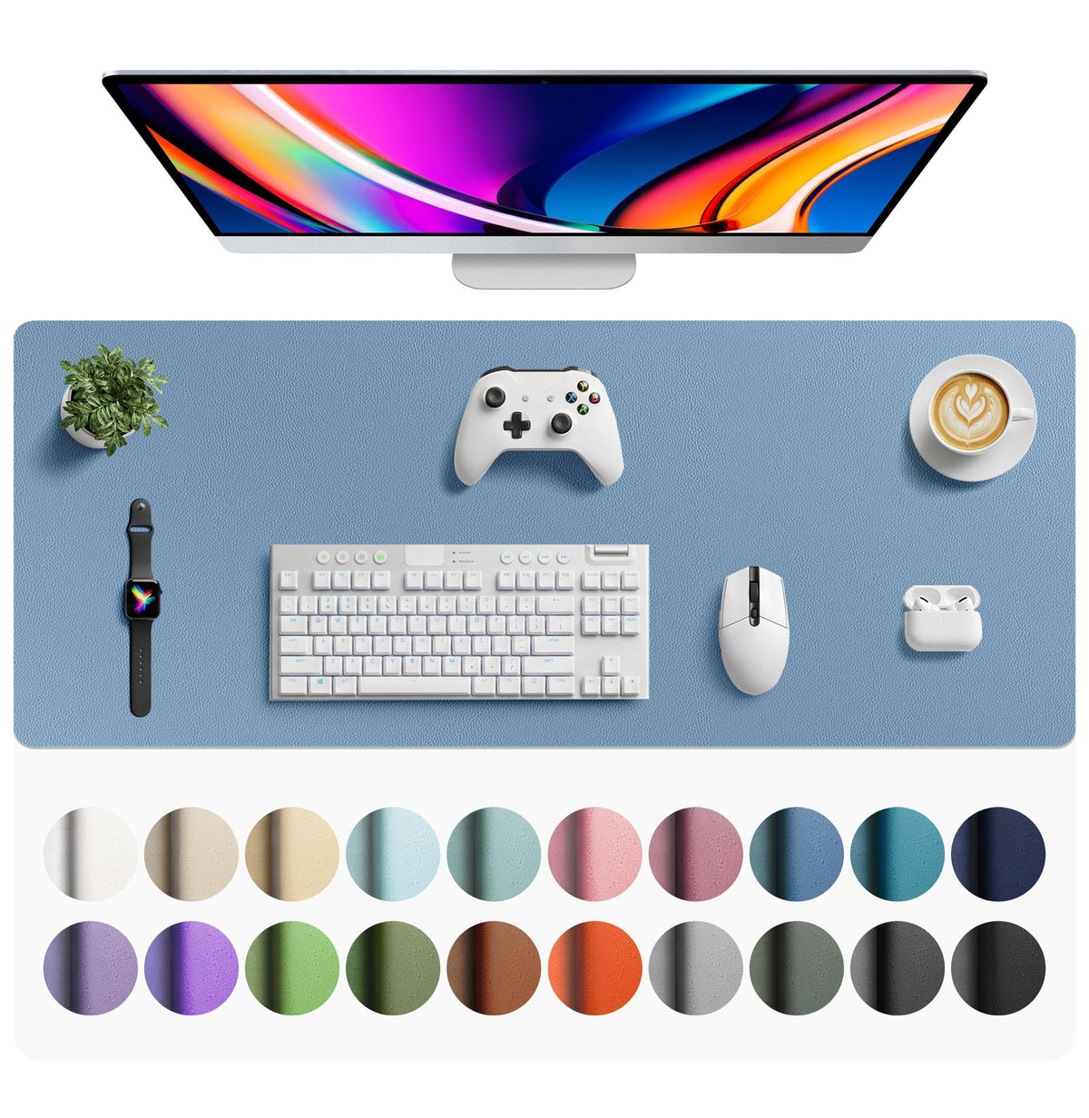 Aothia Faux Leather Desk Mat - Large Mouse Pad, Non-Slip PU Leather Blotter, Waterproof Writing