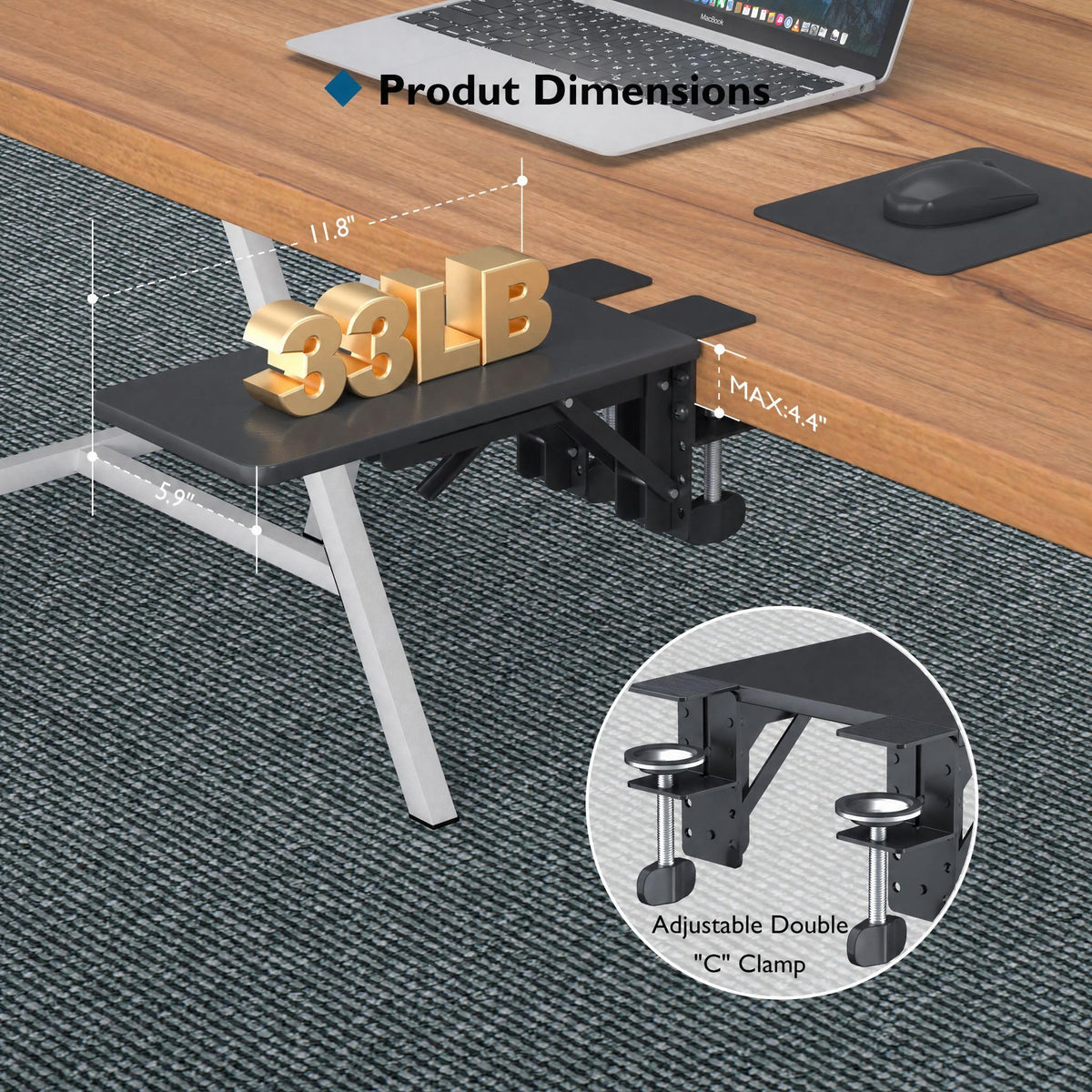 BONTEC Desk Extender Tray, 11.8 x 5.9 Inch, Black Pattern