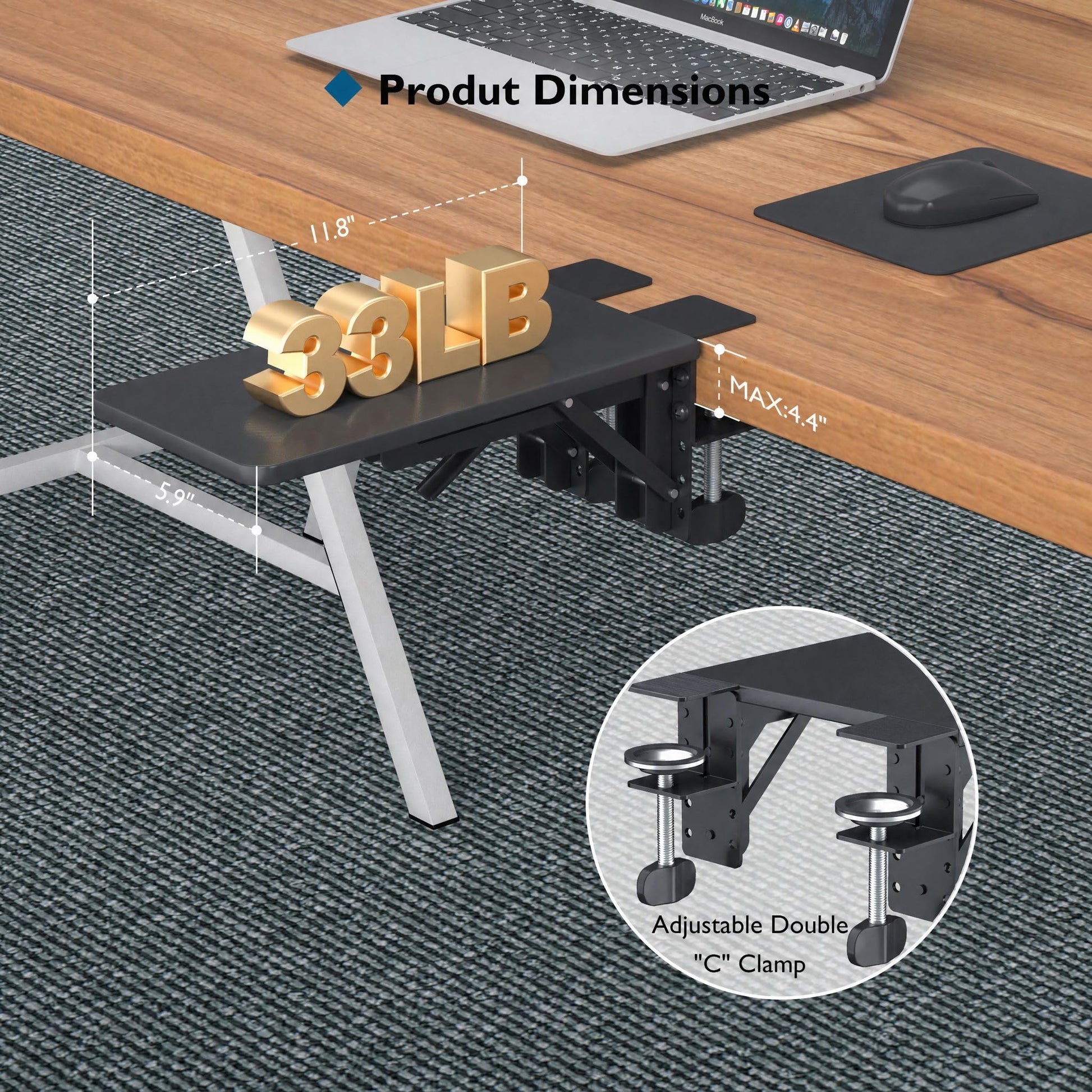 BONTEC Desk Extender Tray, 11.8 x 5.9 Inch, Black Pattern