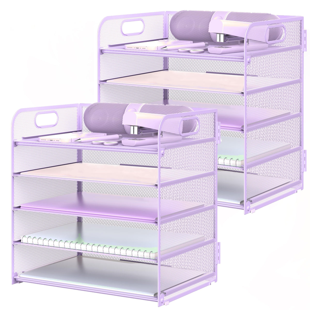 2 Pack Letter Tray Paper Organizer 5-Tier Desk Organizer File Organizer Paper Holder with Handle