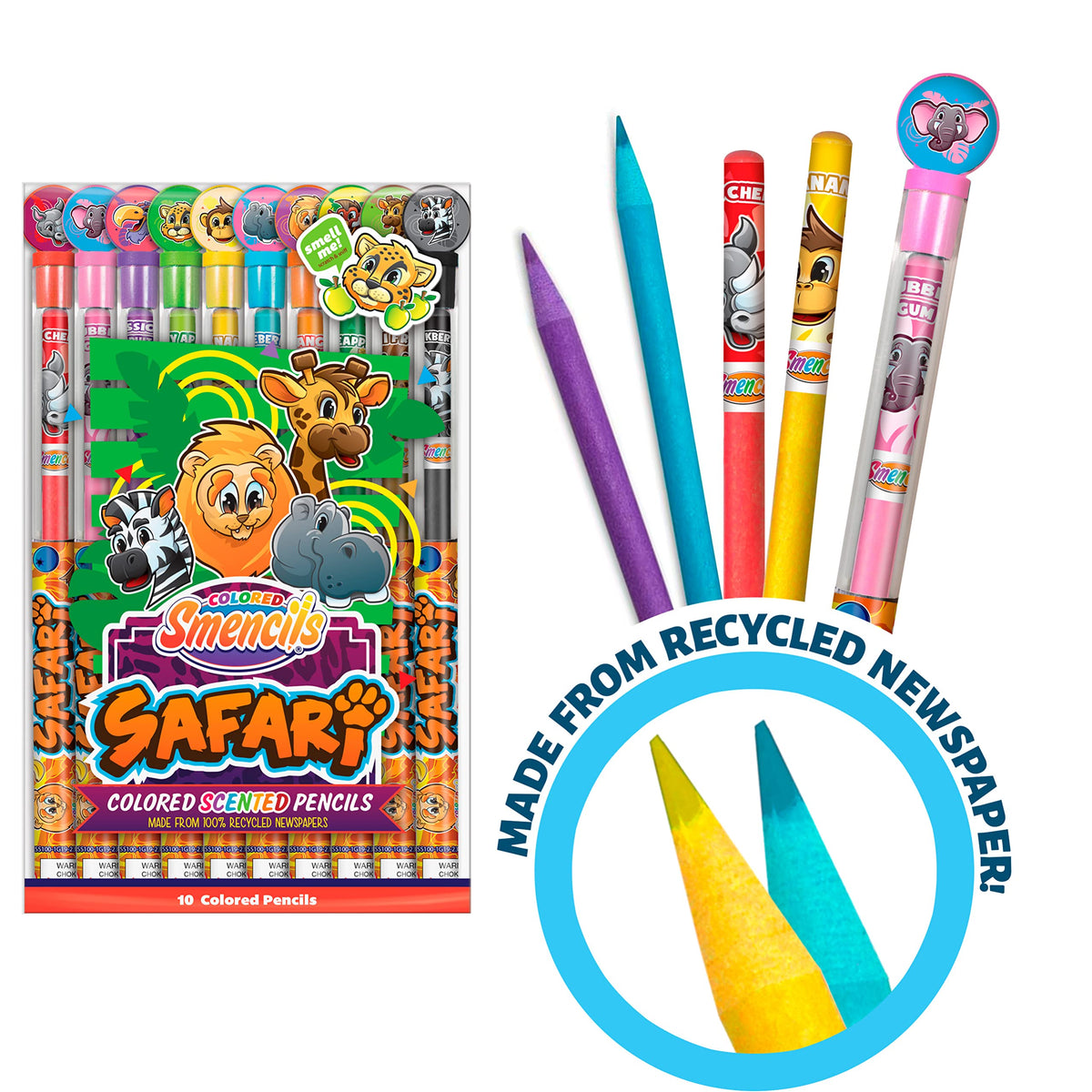 Safari Colored Smencils - Patented Gourmet Scented Colored Fun Pencils - Made from Recycled