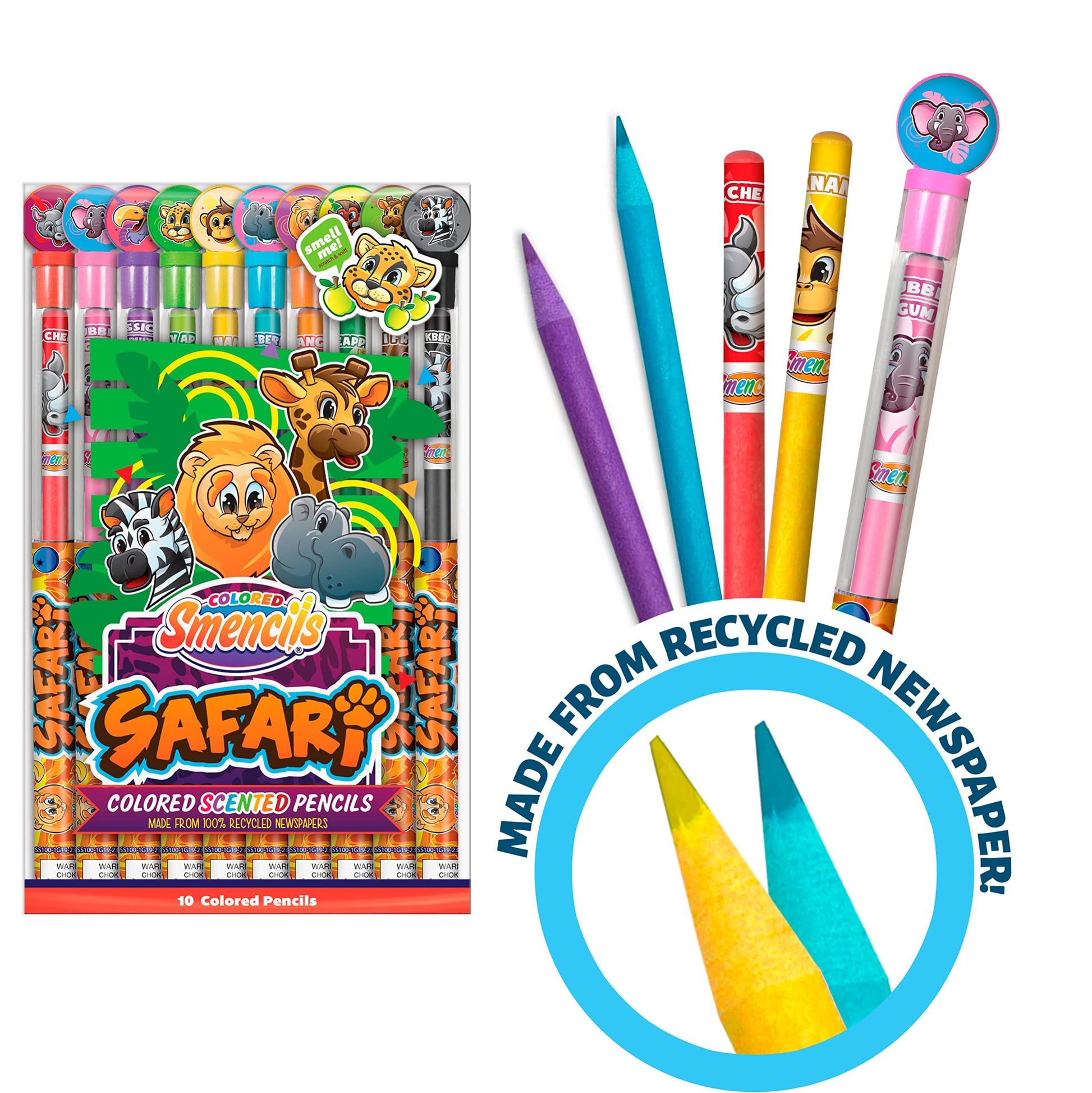 Safari Colored Smencils - Patented Gourmet Scented Colored Fun Pencils - Made from Recycled