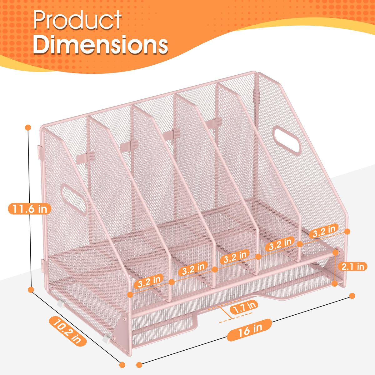 OrgMate 5 Vertical Mesh Desk Organizer with Paper Letter Tray, Pink