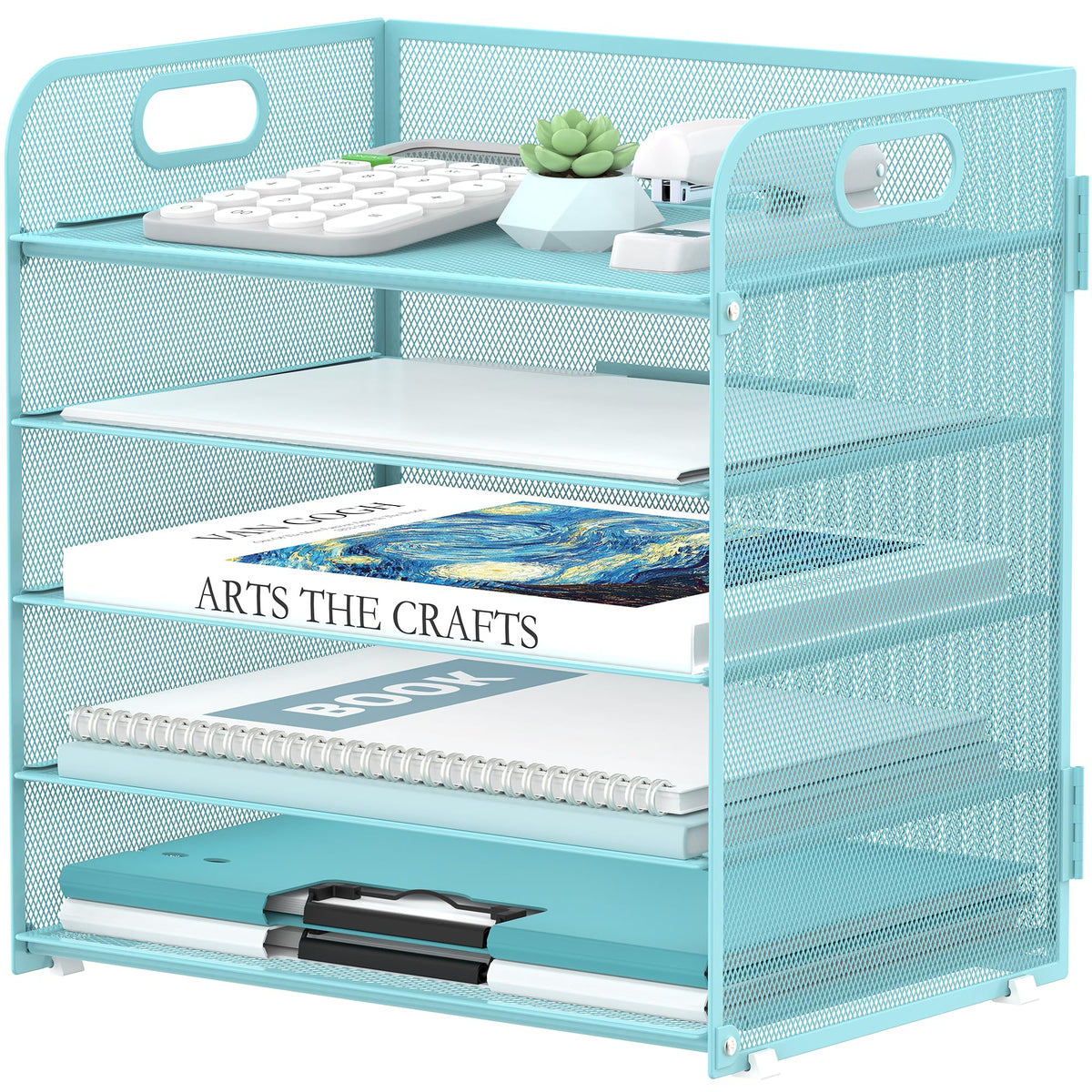 Supeasy 5 Trays Paper Organizer Letter Tray with Handle-Mesh Desk File Organizer, Paper Sorter Desk