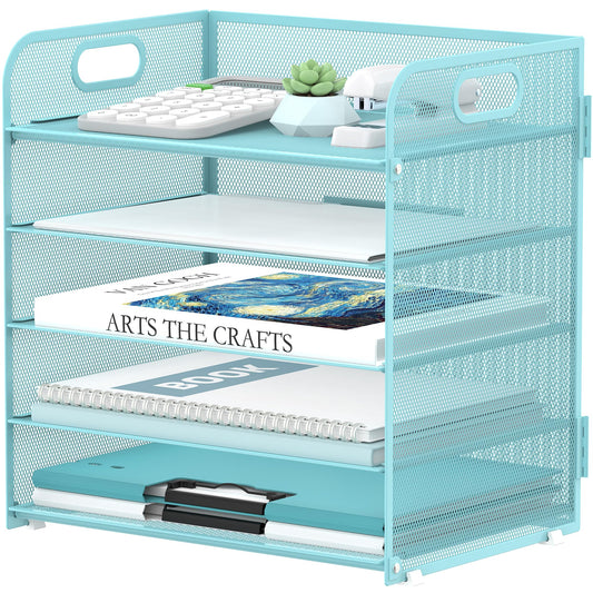 Supeasy 5 Trays Paper Organizer Letter Tray with Handle-Mesh Desk File Organizer, Paper Sorter Desk