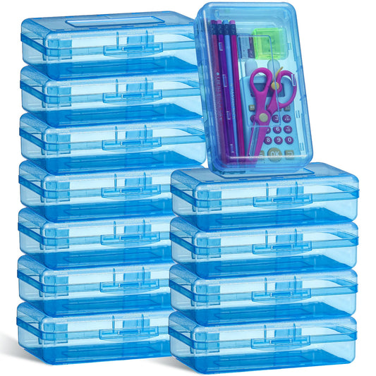Leelosp 12 Pack Pencil Boxes Bulk, Large Plastic Case,Blue