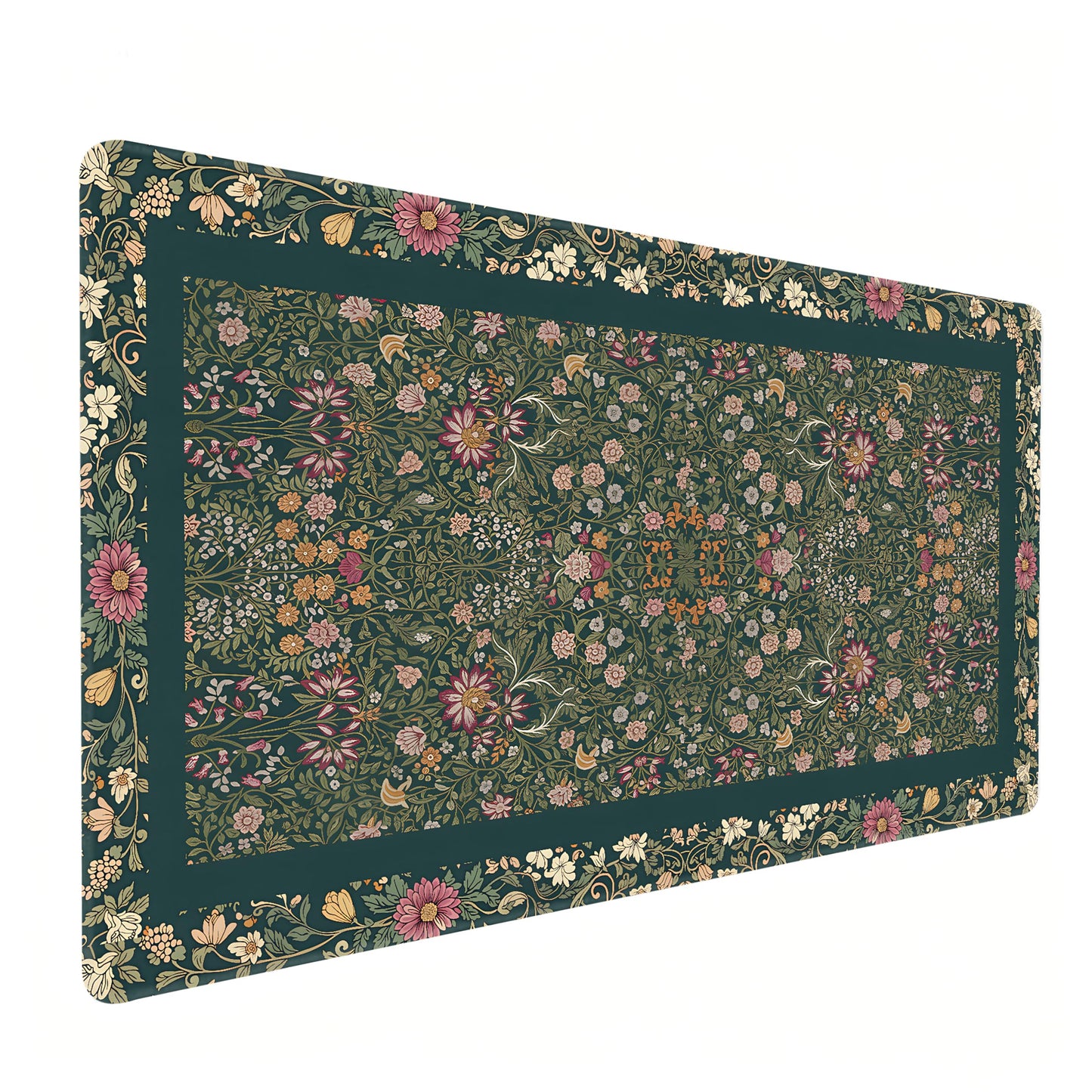 Cute Floral Aesthetic Daisy Gaming Mouse Pad, Dark Green Rug Desk Mat with Anti-Slip Base &