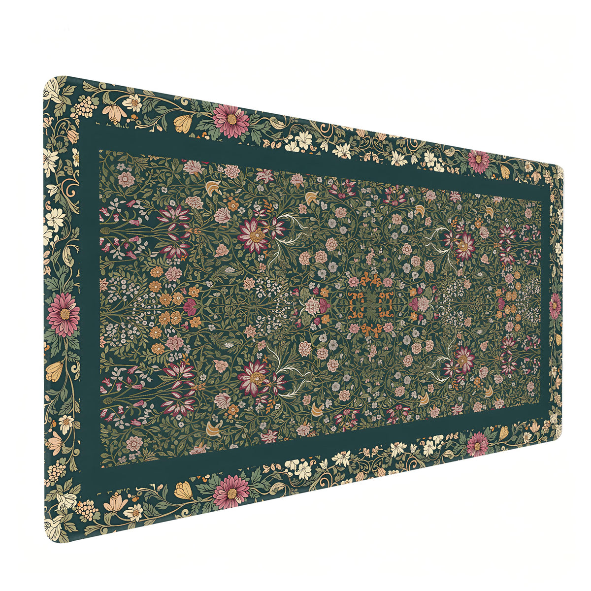 Cute Floral Aesthetic Daisy Gaming Mouse Pad, Dark Green Rug Desk Mat with Anti-Slip Base &