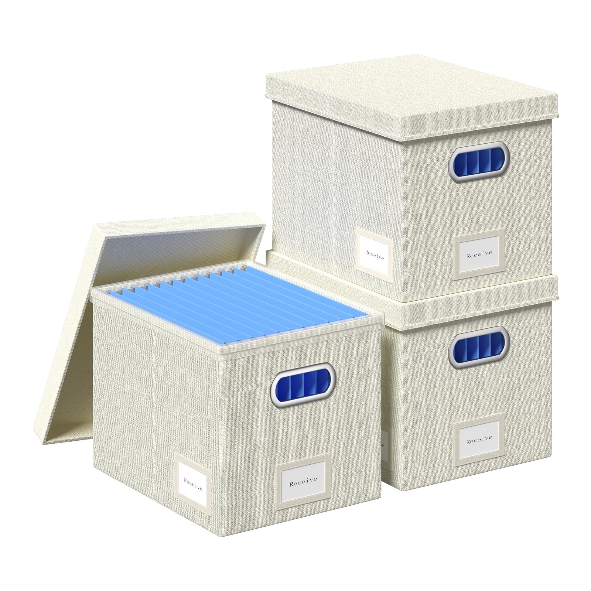 GRSQYS File Organizer Box - File Boxes for Hanging Files with Lid Set of 3 Decorative Hanging