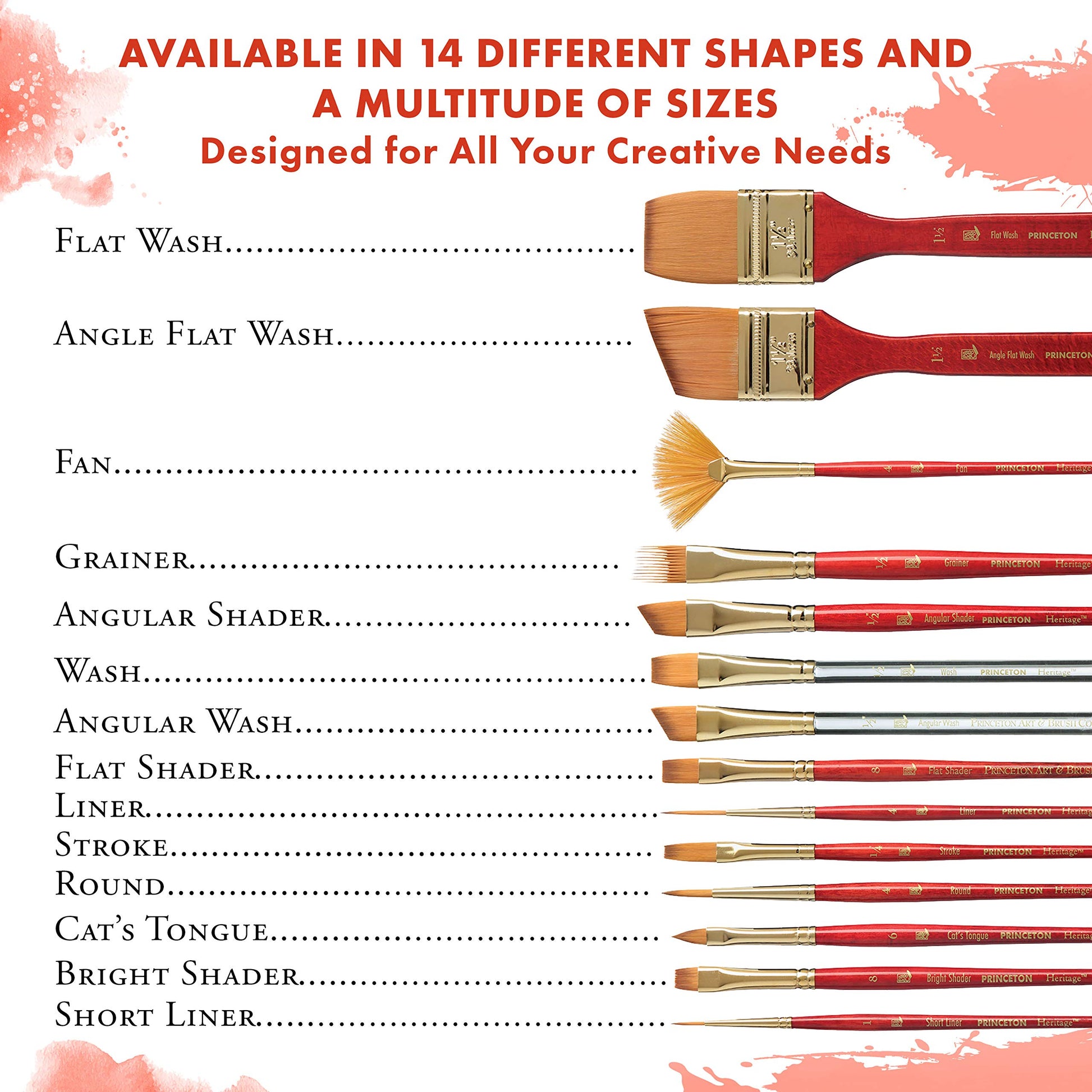 Princeton Heritage, Series 4050, Synthetic Sable Paint Brush for Watercolor, Set of 4