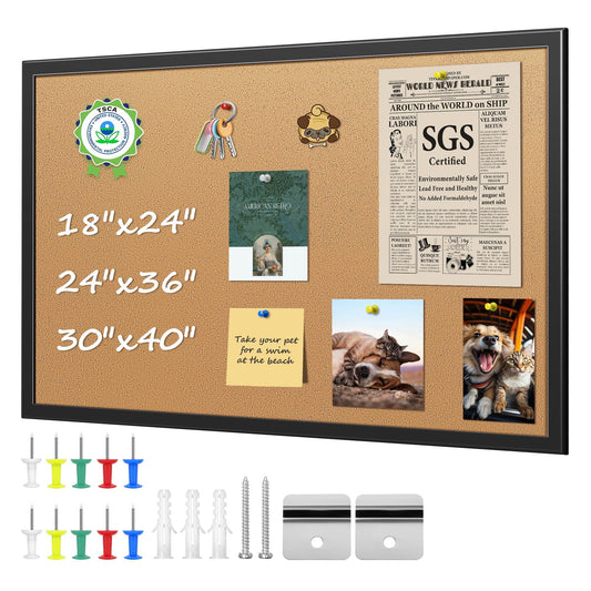 ORIENTOOLS 18x24 Cork Board, Wooden Frame, Hanging Pin for Office School