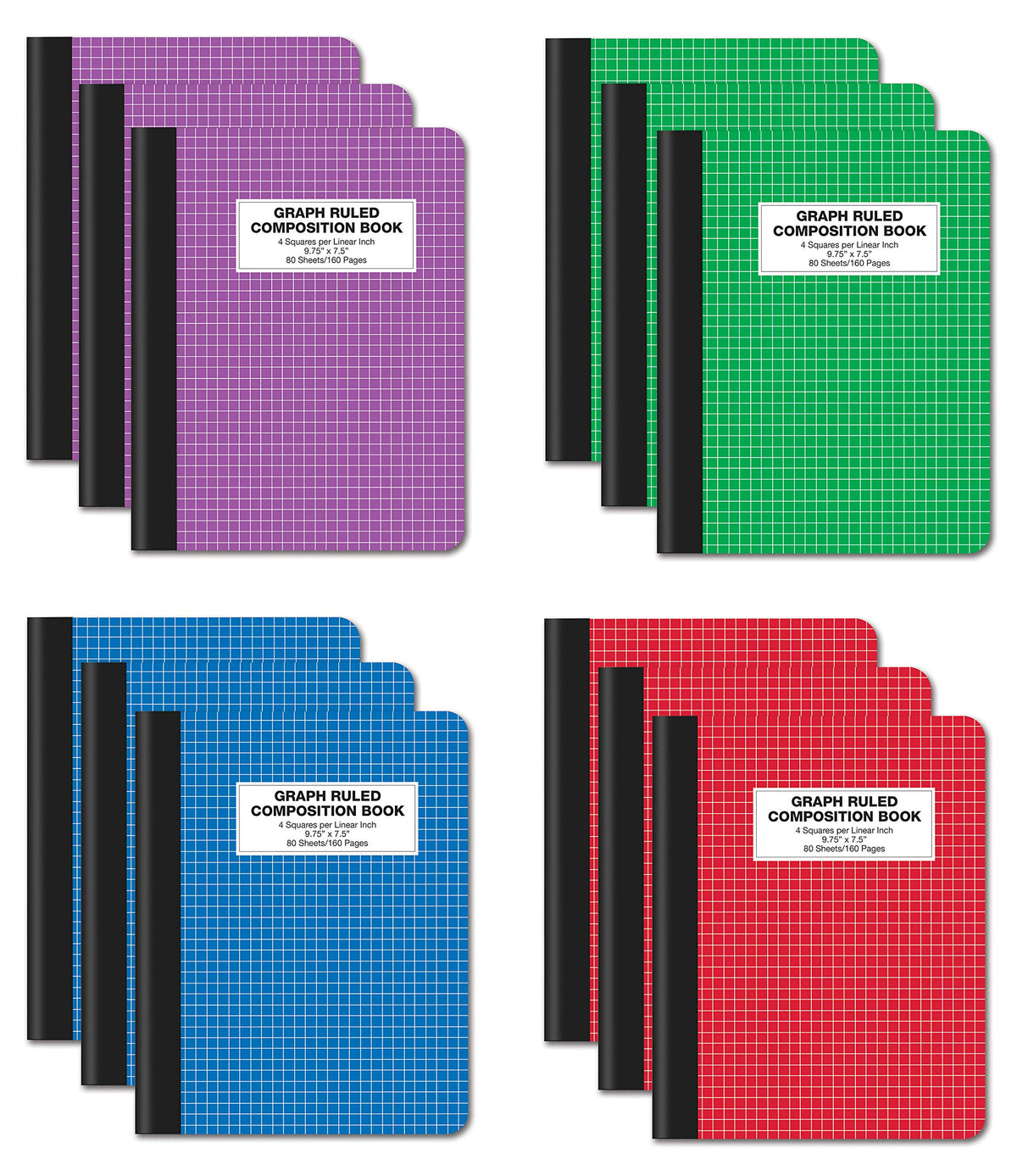 Better Office Products Quad Ruled Composition Book Notebook, 12 Pack, Hardcover 4x4 Graph Ruled