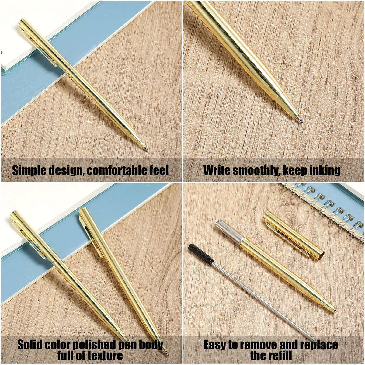 26 Pcs Gold Slim Ballpoint Pens Bulk, 1.0mm Medium Point Black Ink, Metallic Retractable Smooth