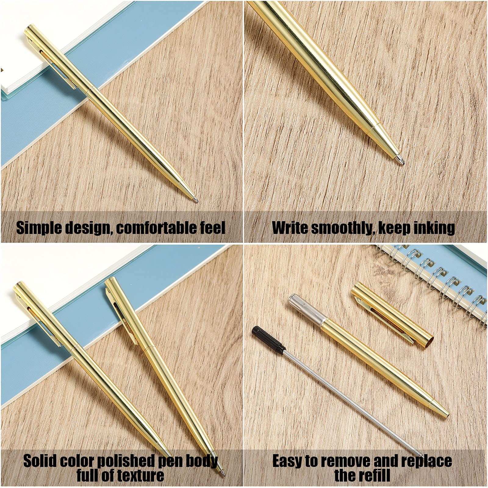 26 Pcs Gold Slim Ballpoint Pens Bulk, 1.0mm Medium Point Black Ink, Metallic Retractable Smooth