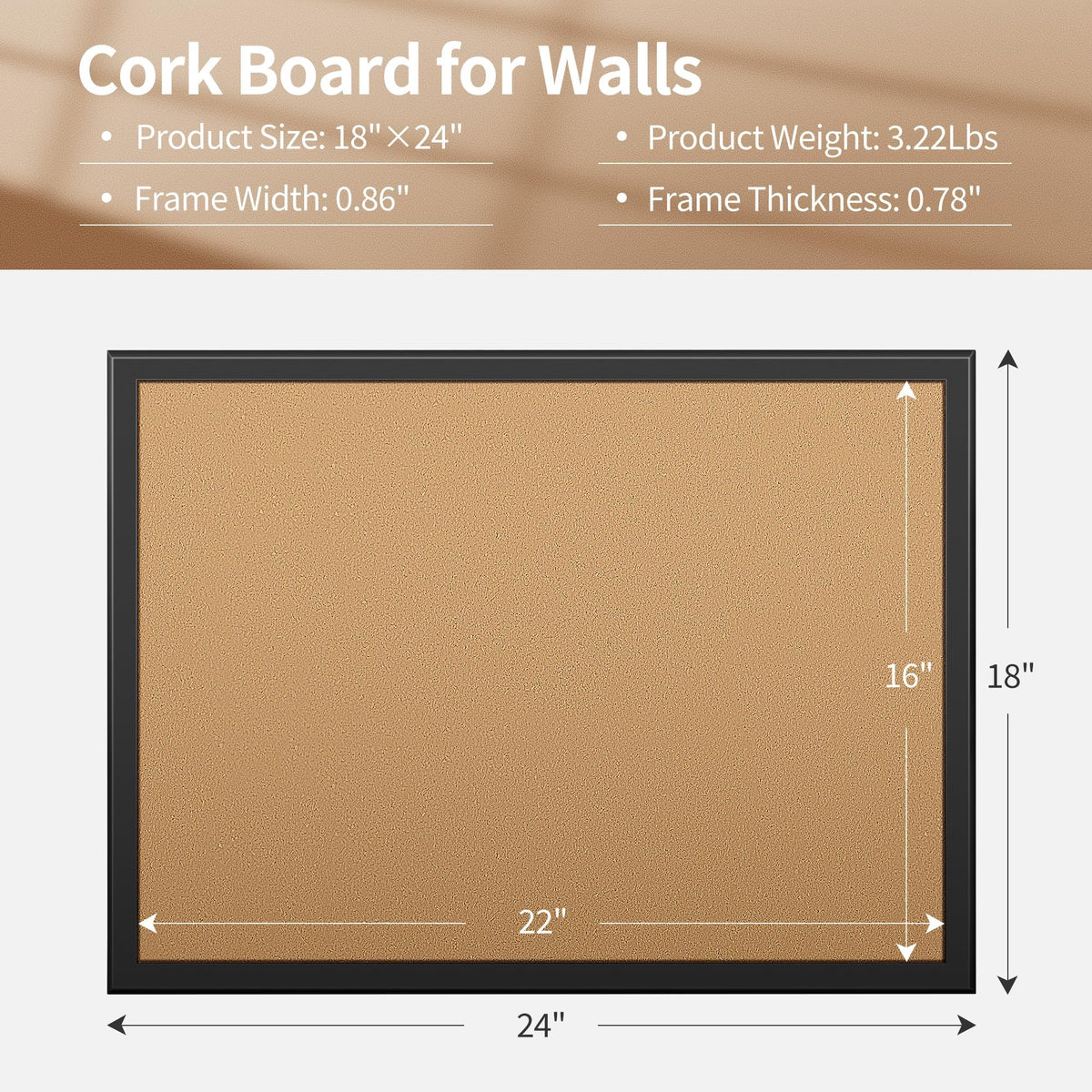 ORIENTOOLS 18x24 Cork Board, Wooden Frame, Hanging Pin for Office School