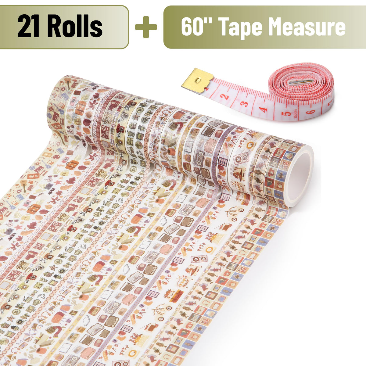 Mr. Pen- Washi Tape Set, 21 Rolls, Assorted Sizes, 5 Yards/Roll