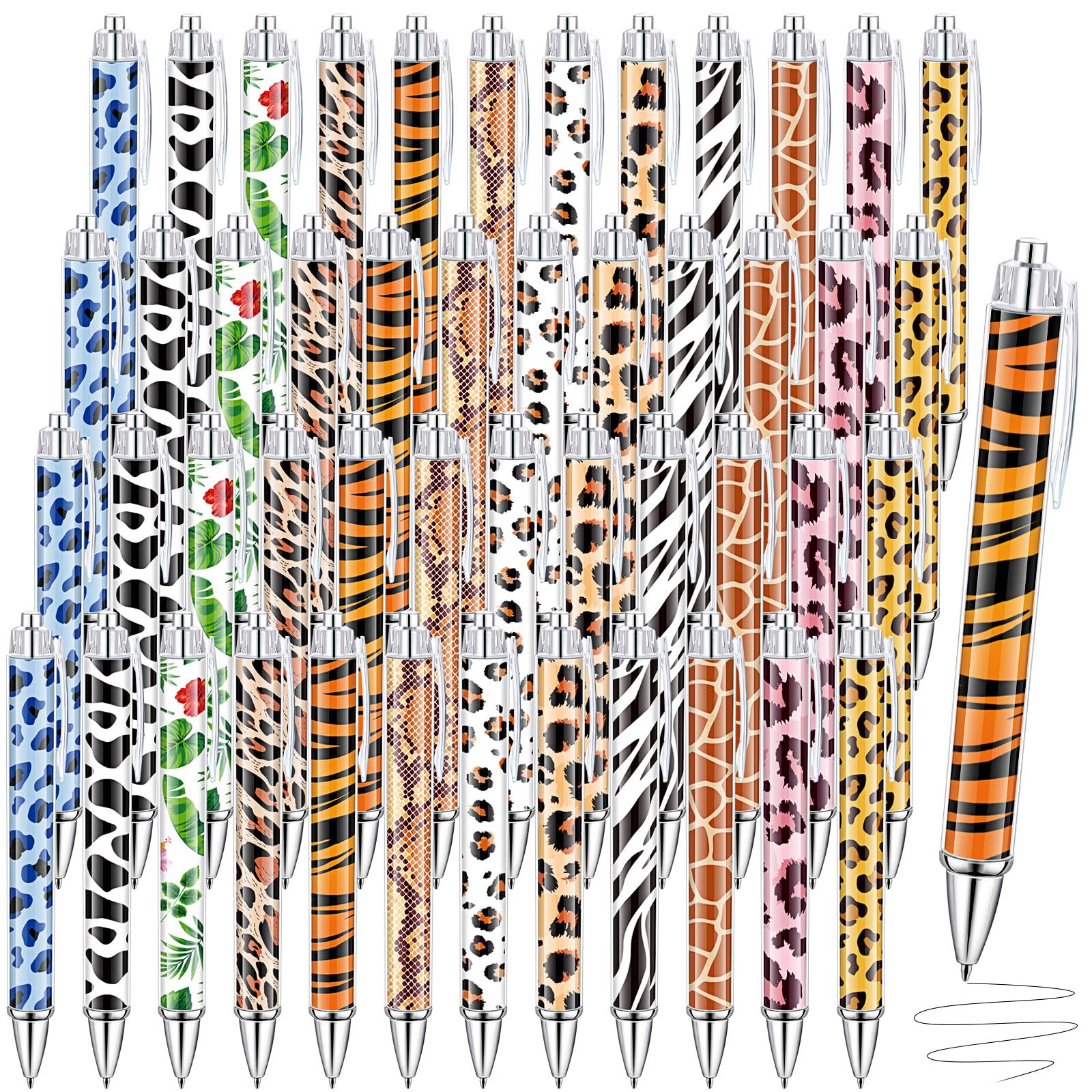 Dispowreath 48 Pcs Animal Print Pens Safari Jungle Cheetah Ink Pens