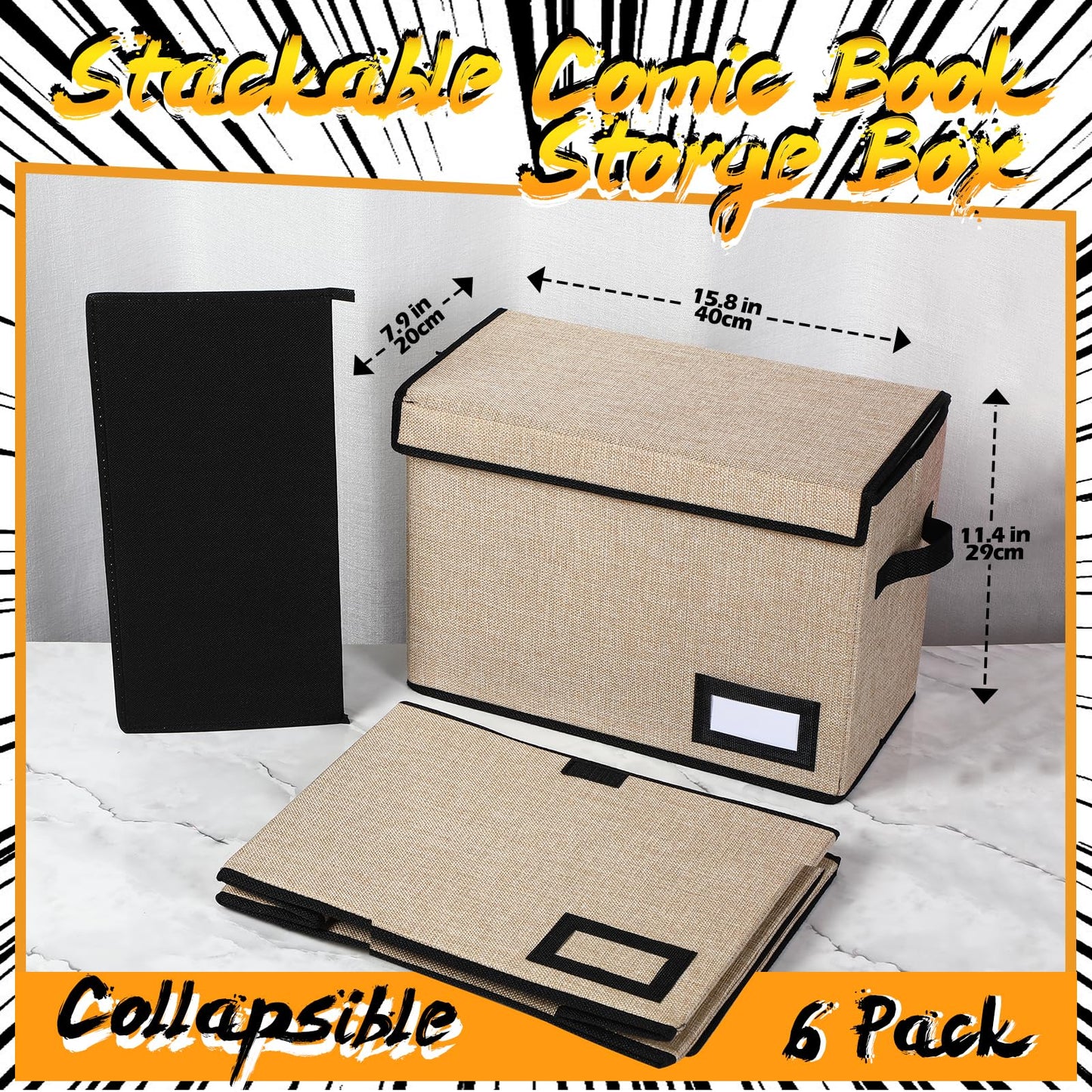 Chuangdi 6 Pcs Comic Book Storage Boxes,Beige
