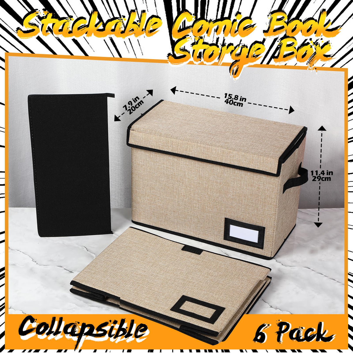 Chuangdi 6 Pcs Comic Book Storage Boxes,Beige