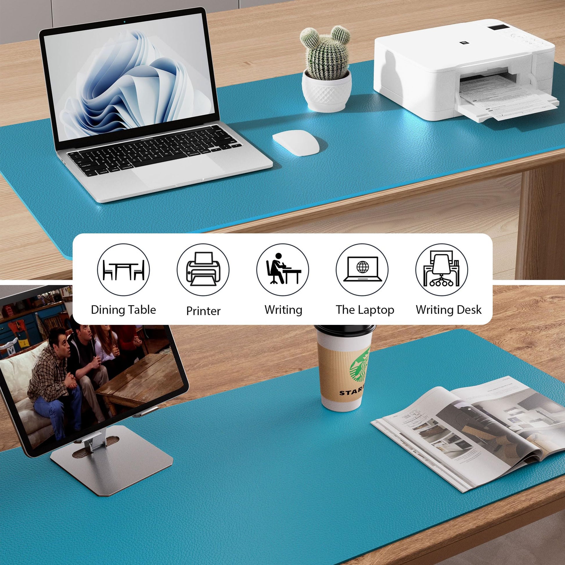 Aothia Faux Leather Desk Mat - Non-Slip PU Leather Desk Blotter, Waterproof Writing Surface, Large