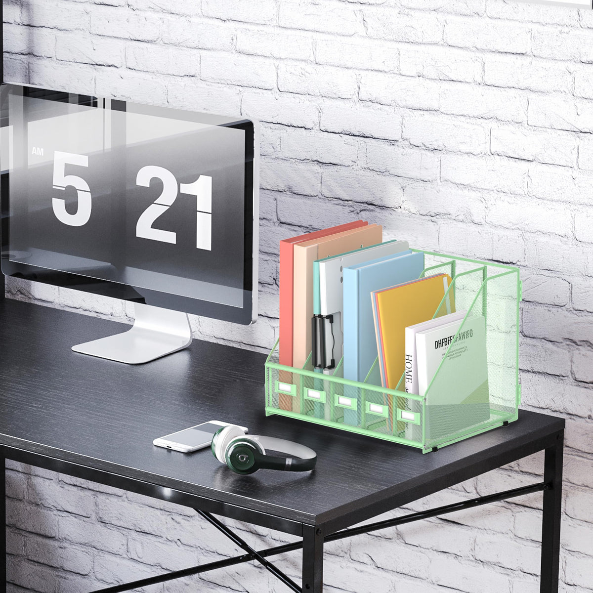 SUPEASY Desk Organizers Metal Desk Magazine File Holder with 5 Vertical Compartments Rack File