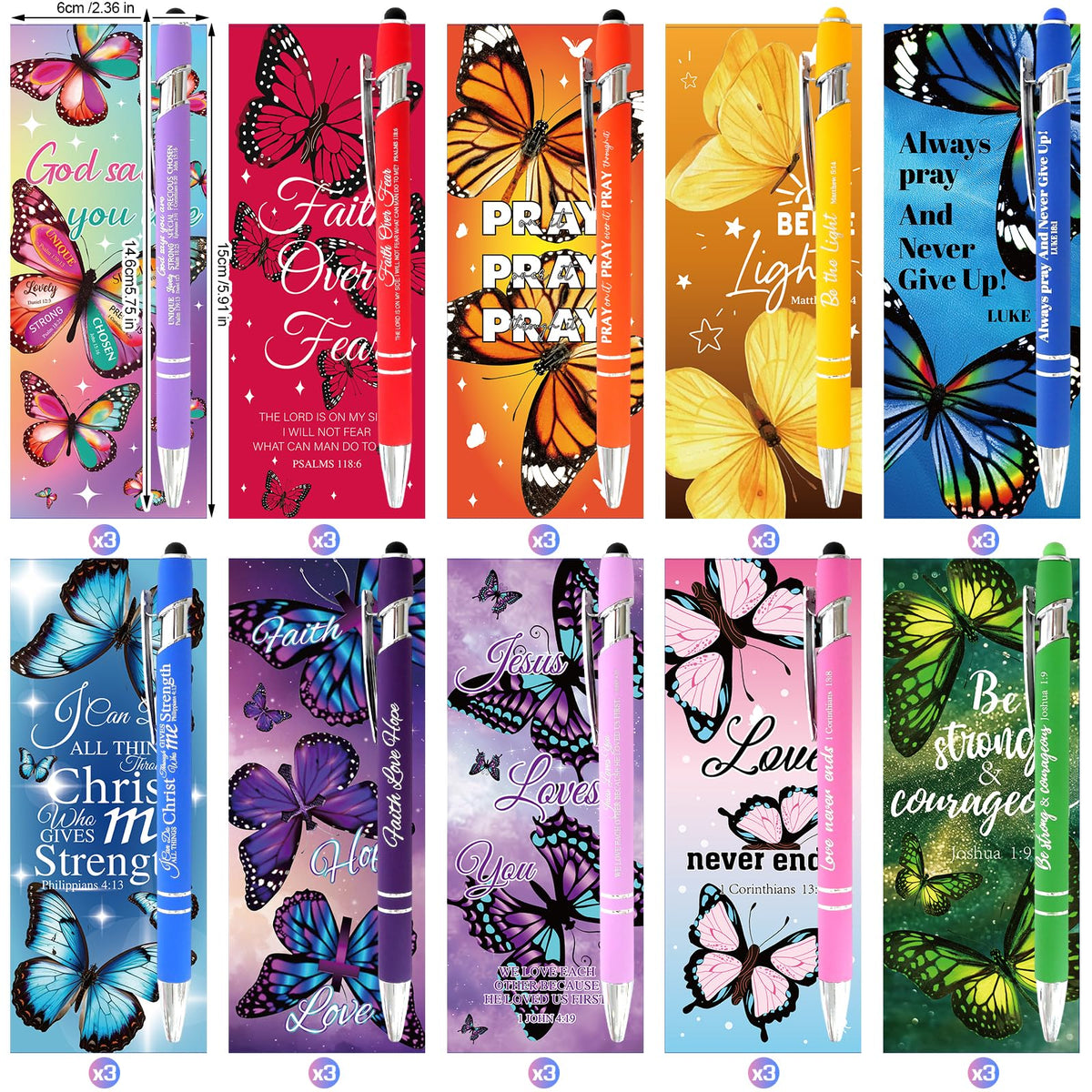 30 Sets Christian Bible Verse Pens Gifts Bulk Pens with Butterfly Bookmarks Religious Favors