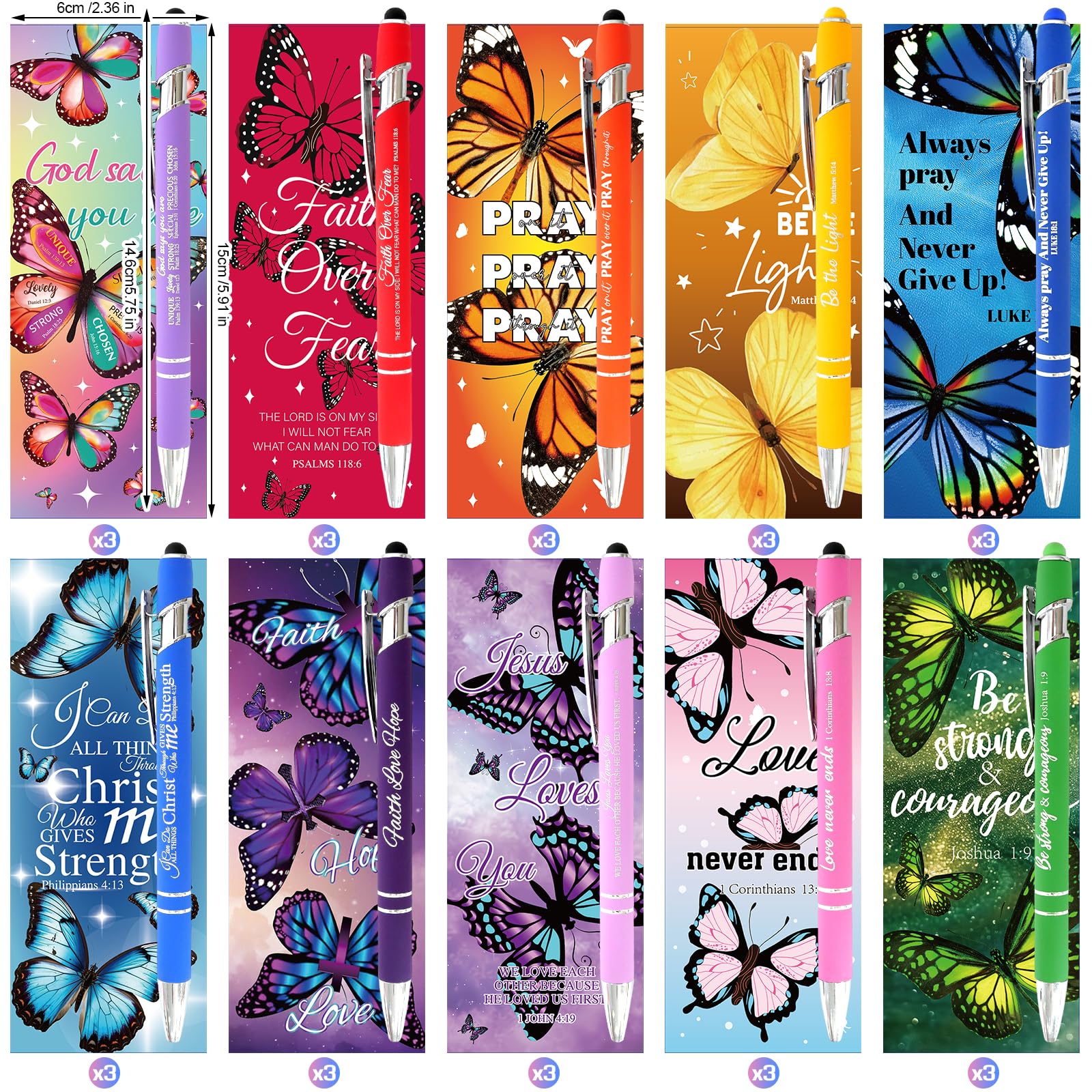 30 Sets Christian Bible Verse Pens Gifts Bulk Pens with Butterfly Bookmarks Religious Favors