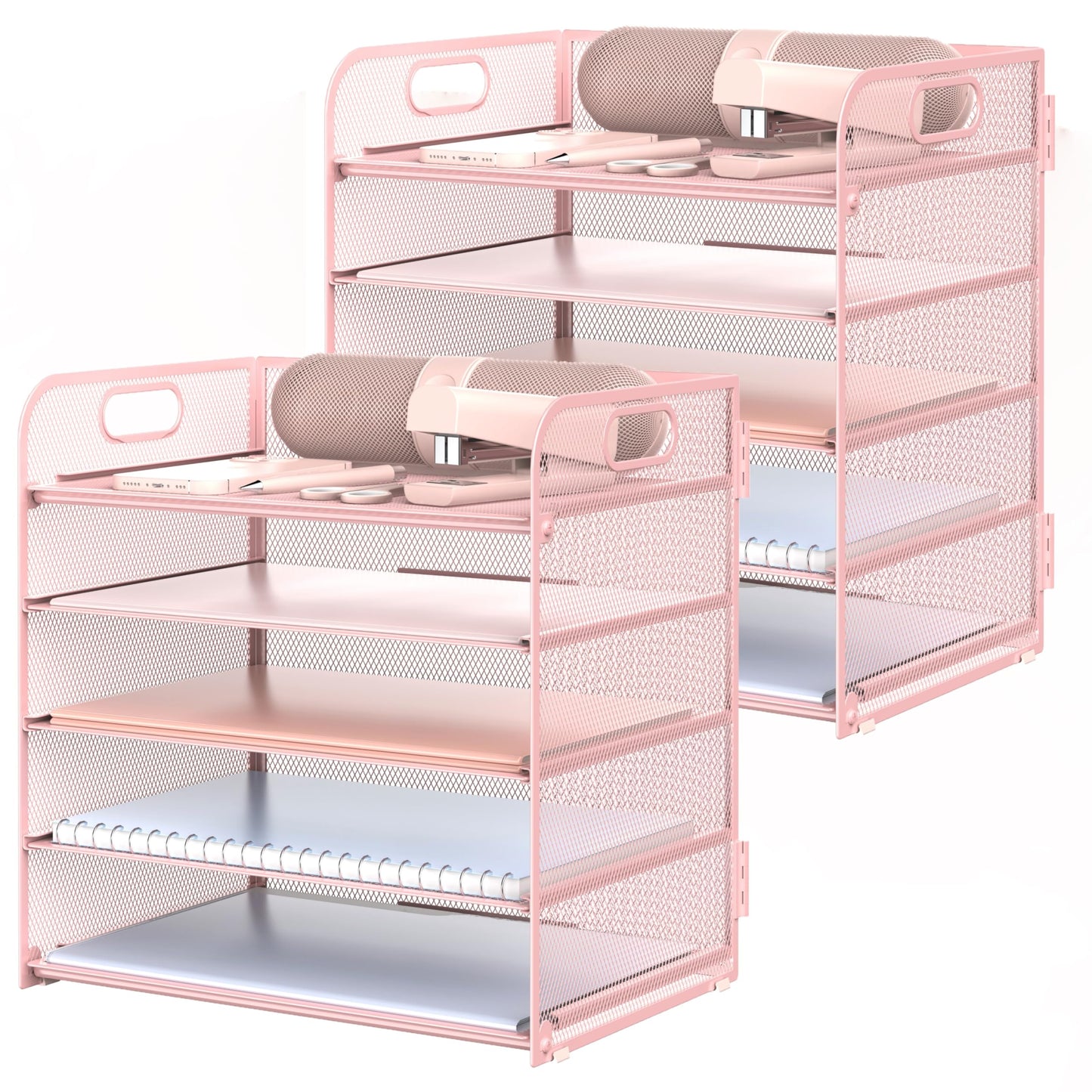 2 Pack Letter Tray 5-Tier Desk Organizer File Paper Holder with Handle, Metal Desktop Document