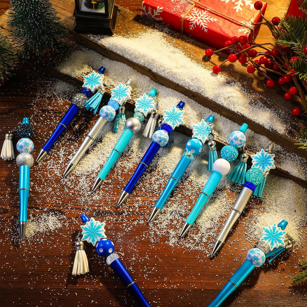 Jutom 12 Beadable Pens Kit 50 Beads 12 Tassels Snowflake Pendants