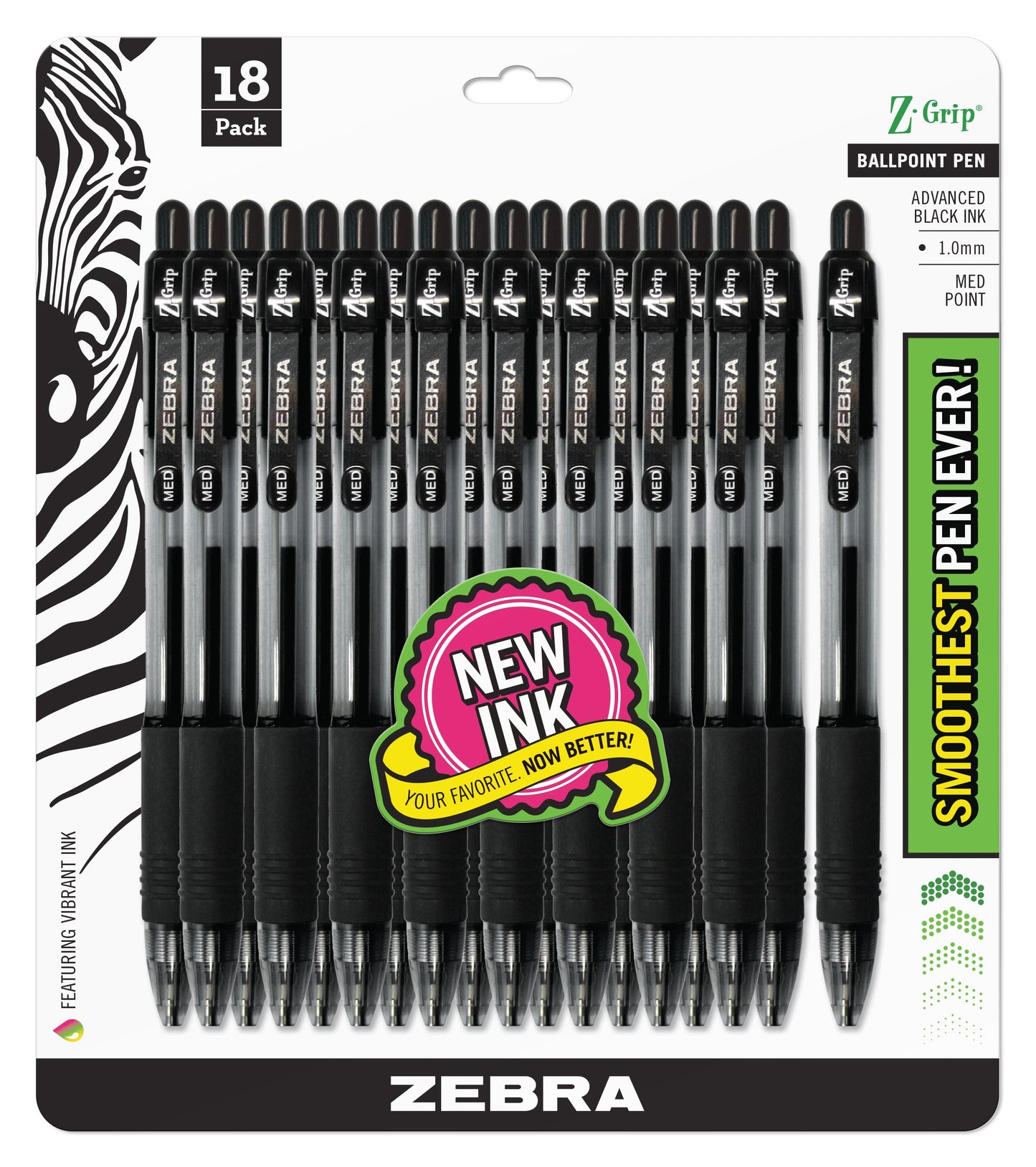 Zebra Pen Z-Grip Retractable Ballpoint Pen, Black Ink, 1.0mm, 6-Pks 108 Ttl