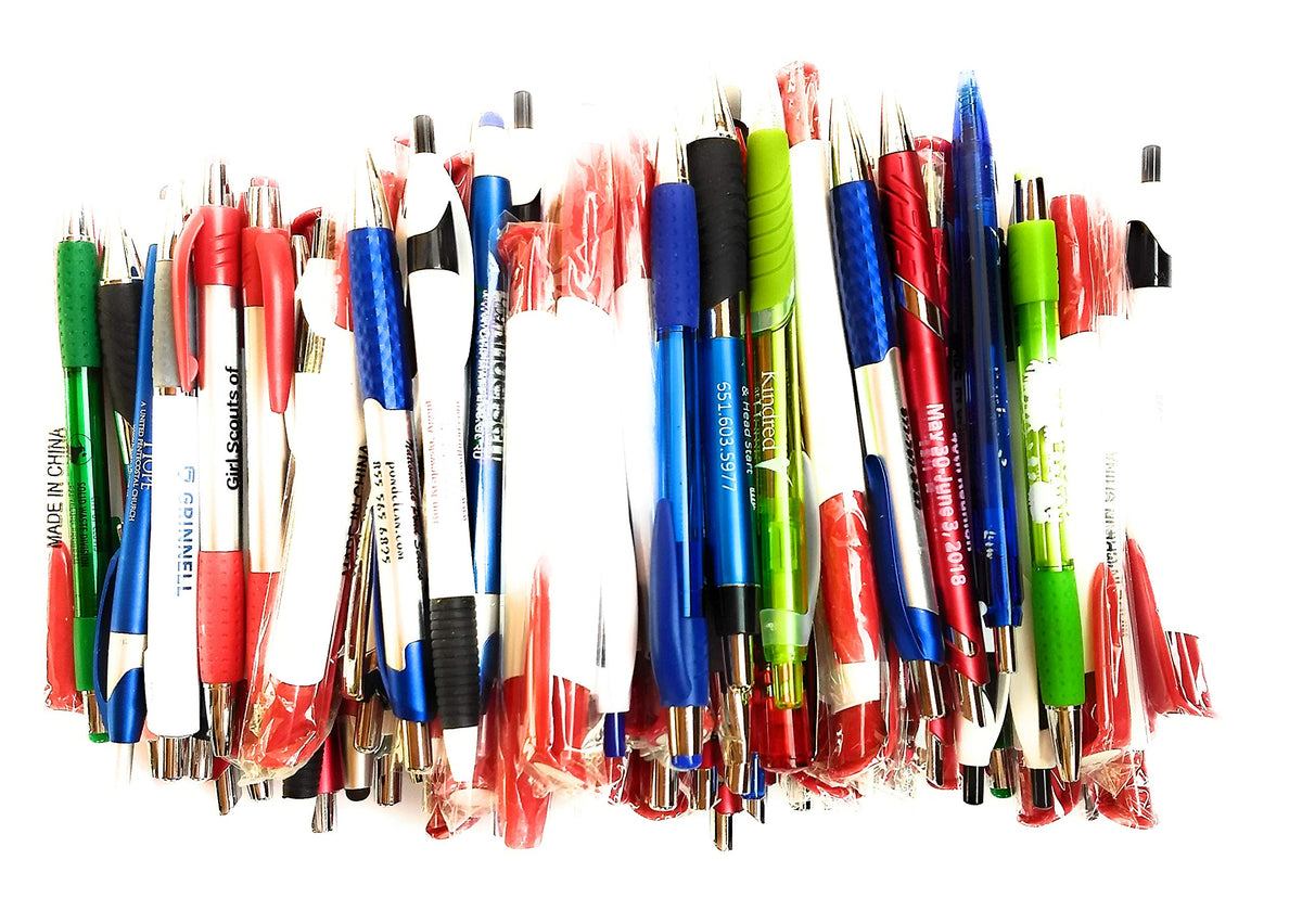 Wholesale Lot of 100 Misprint Ink Pens Ball Point Plastic Retractable Pens Mixed