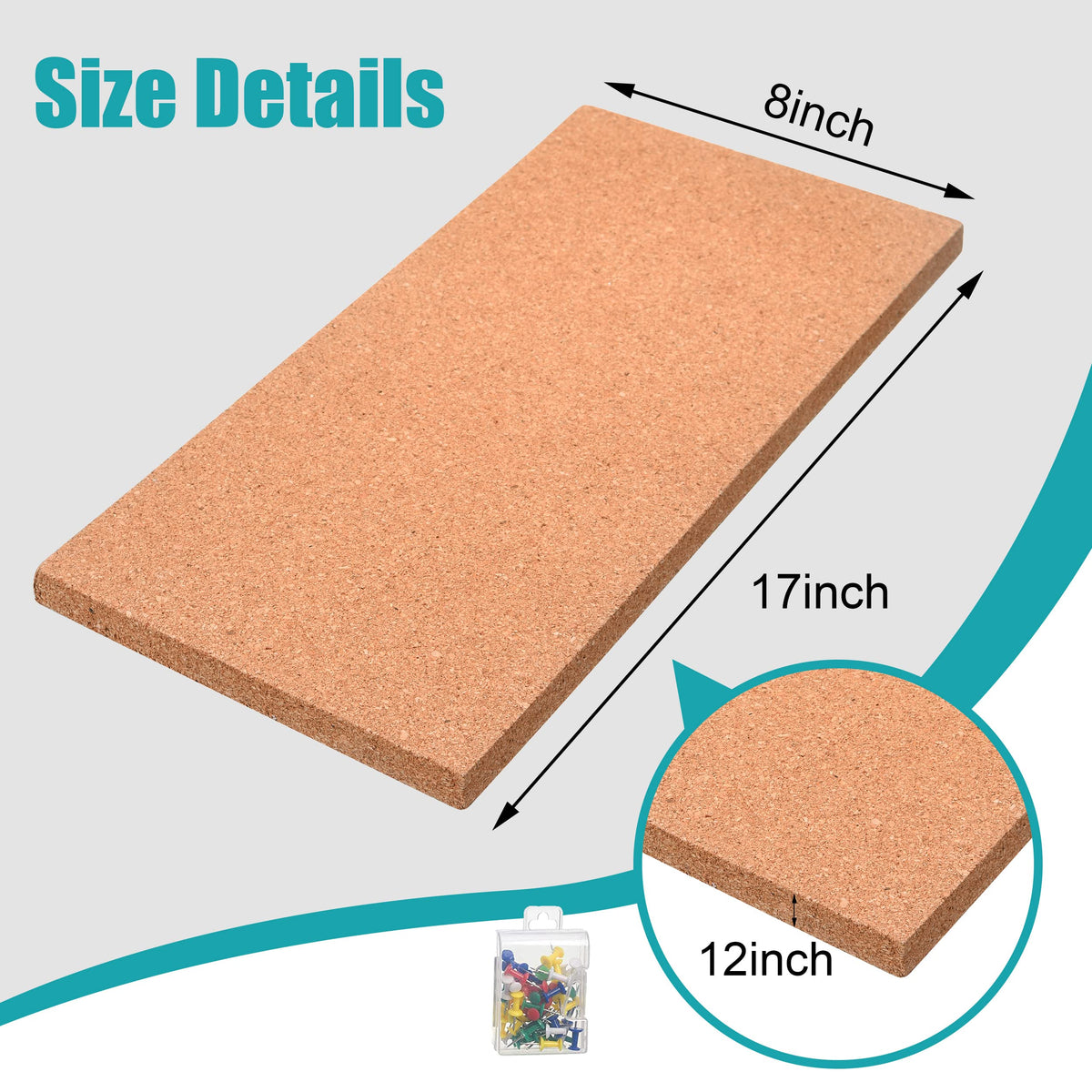SUNGIFT 17 x 8 Inch Cork Bulletin Board 6 Pack, 1/2" Thick for Office/Home
