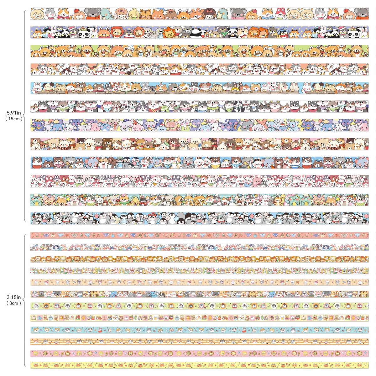 24 Rolls Colorful Cute Cartoon Animal Writable Washi Tape Set, Decorative Tapes for Scrapbooking