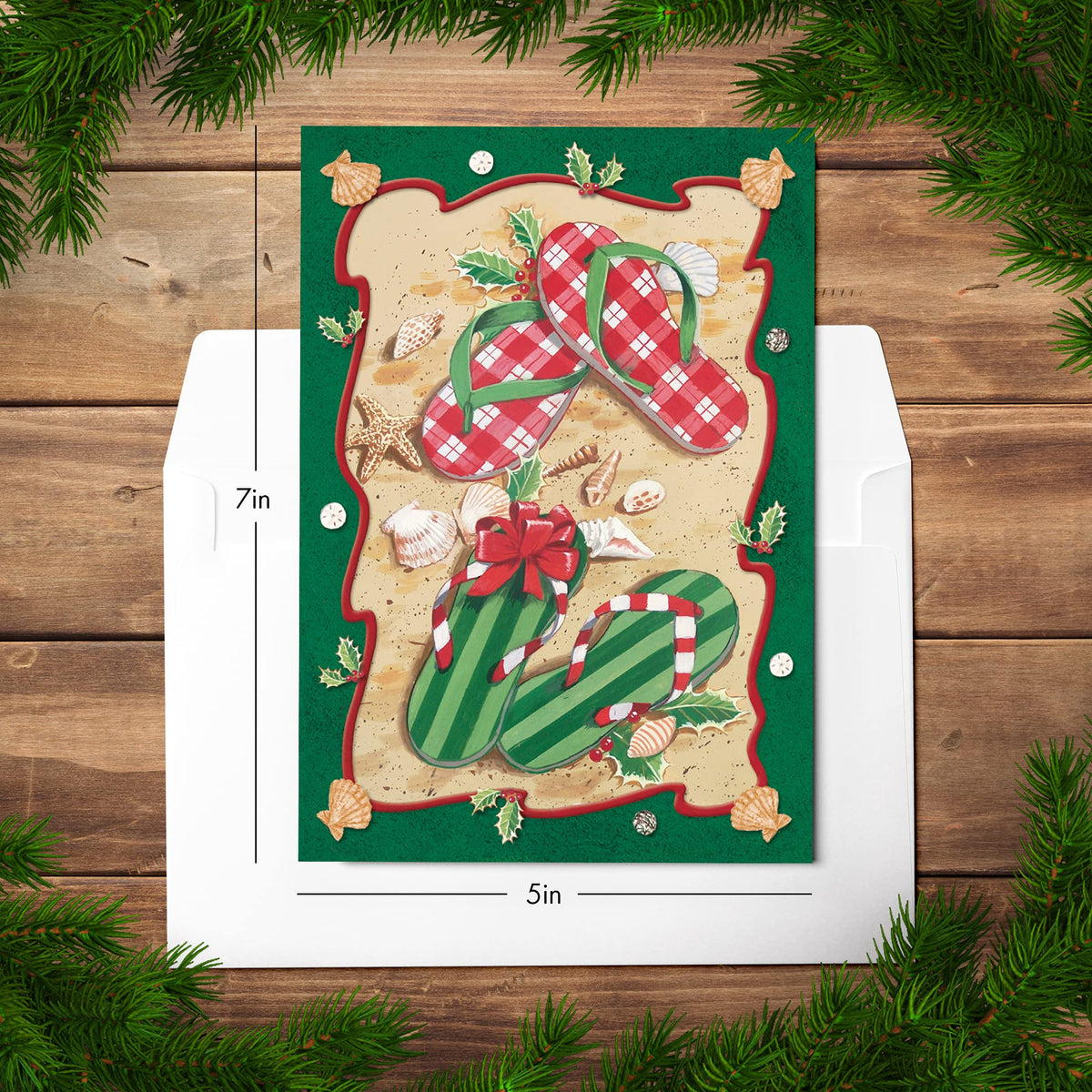 Red Farm Studios Festive Green and Red Flip Flops Box of 18 Warm Weather Christmas Cards